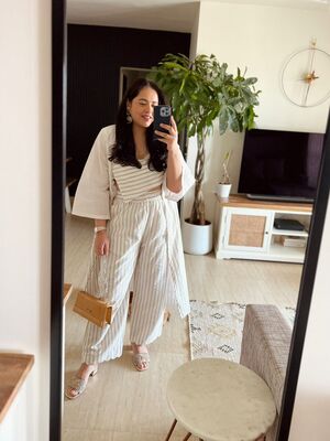 Stripe printed top, pants and cotton jacket set
