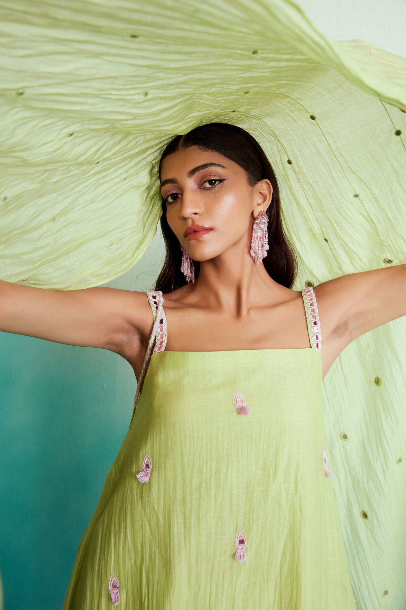 Lime Hand embroidered Kurta Sharara & Dupatta set