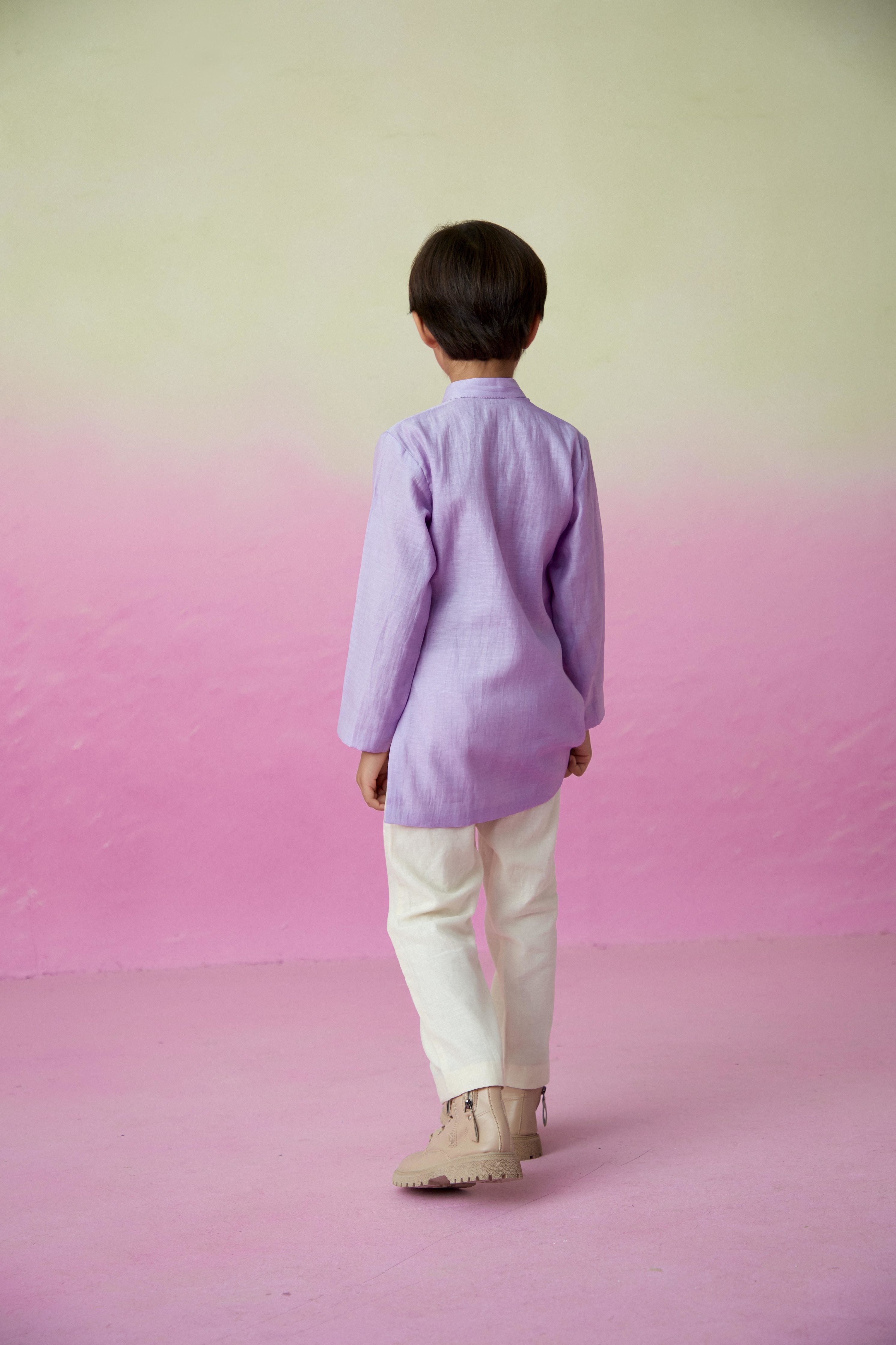 Digital Lavender Hand embroidered Kurta Set for Boys