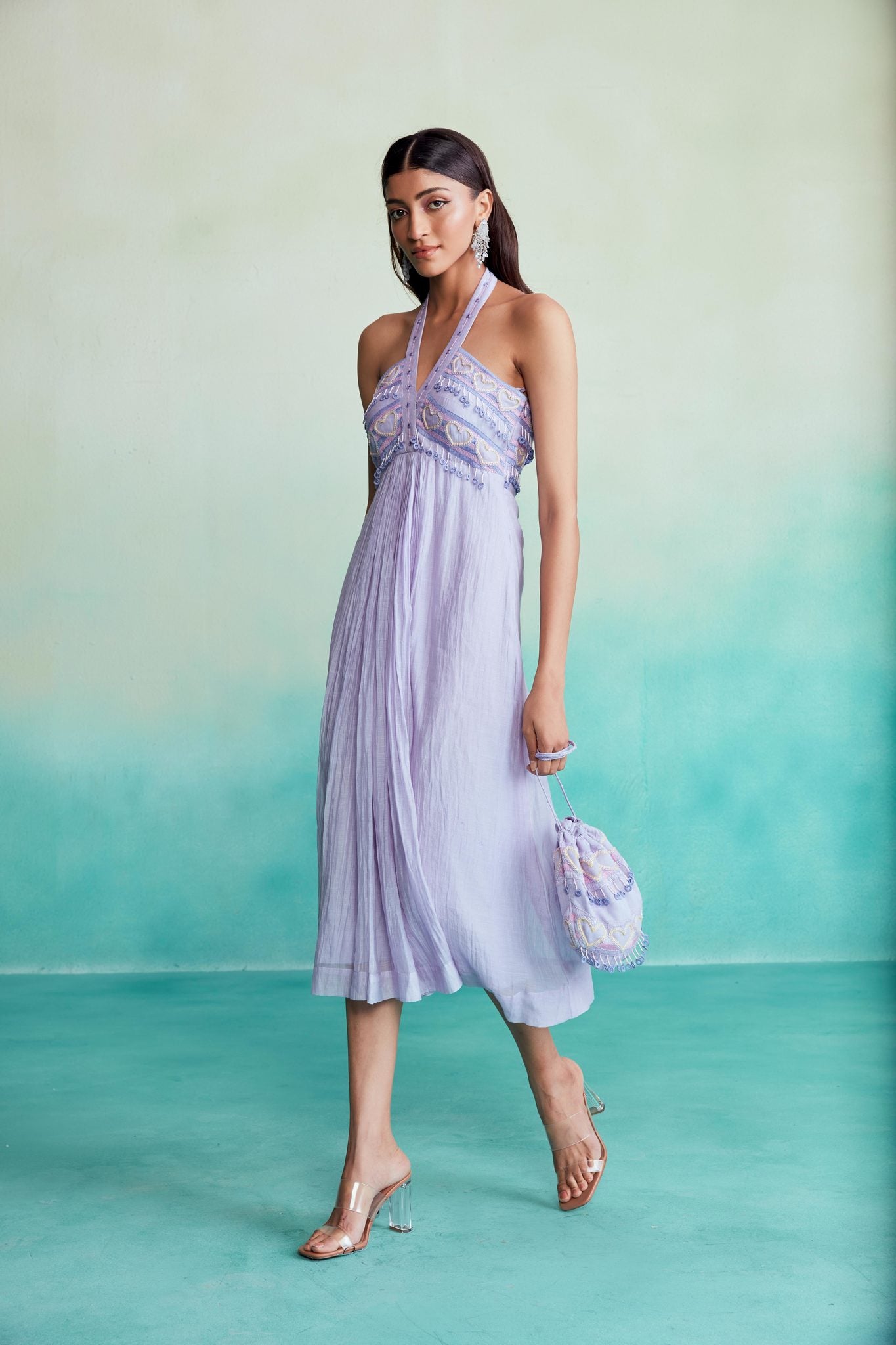 Digital Lavender Heart Hand embroidered Halter neck Dress Digital Lavender Heart Hand embroidered Halter neck Dress