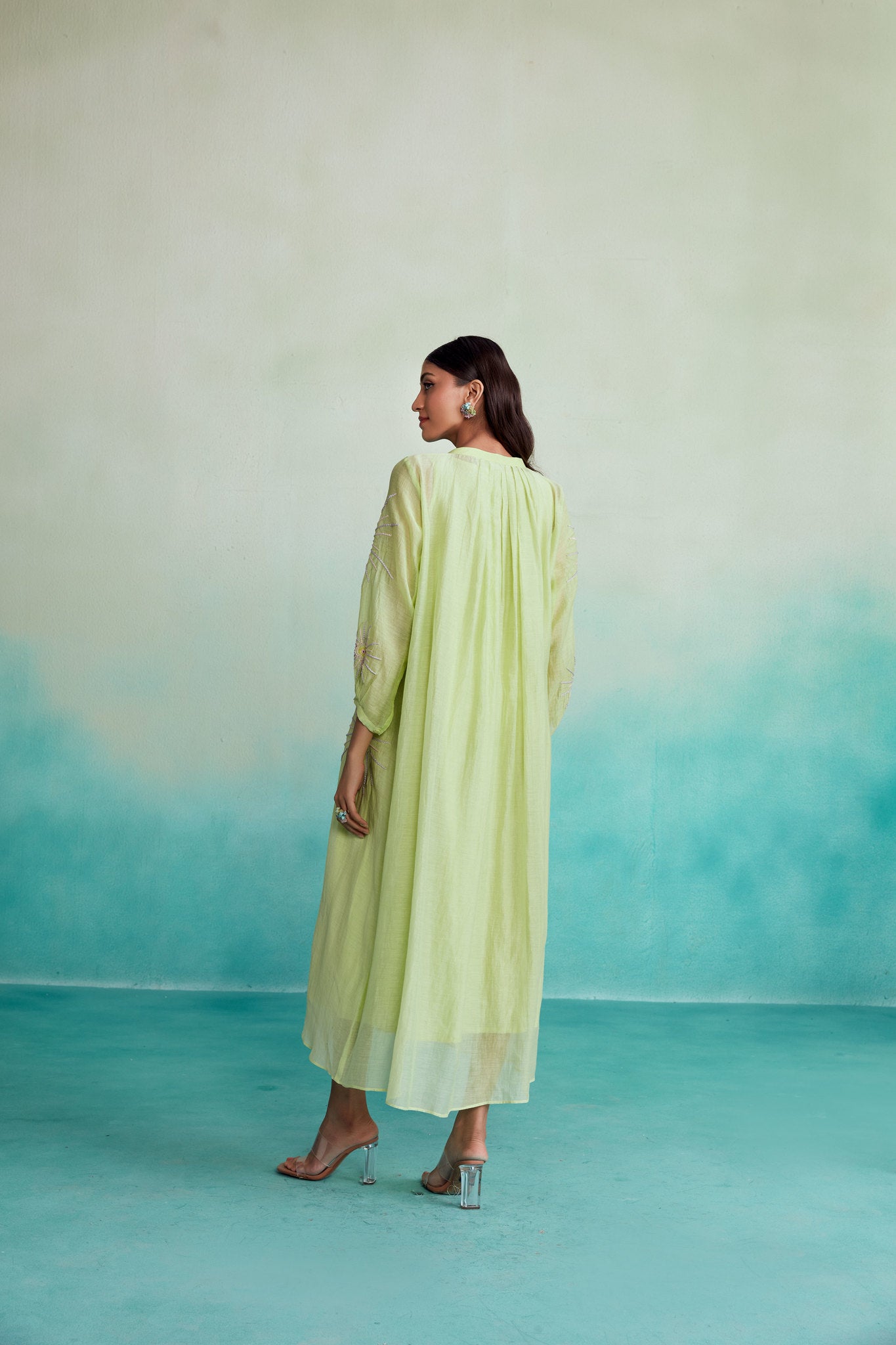 Lime Hand embroidered oversized Dress