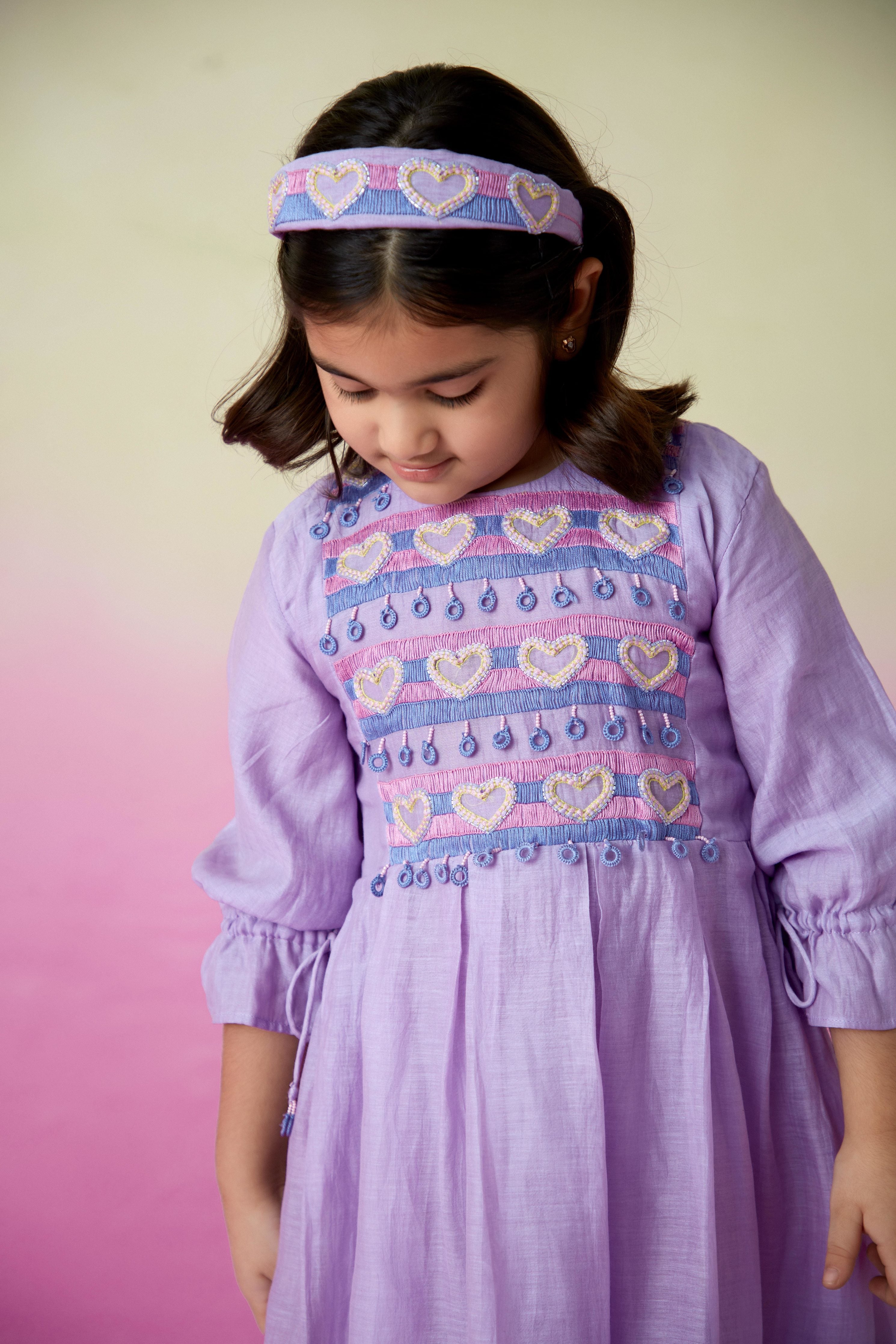 Digital Lavender Hand embroidered Dress for Girls