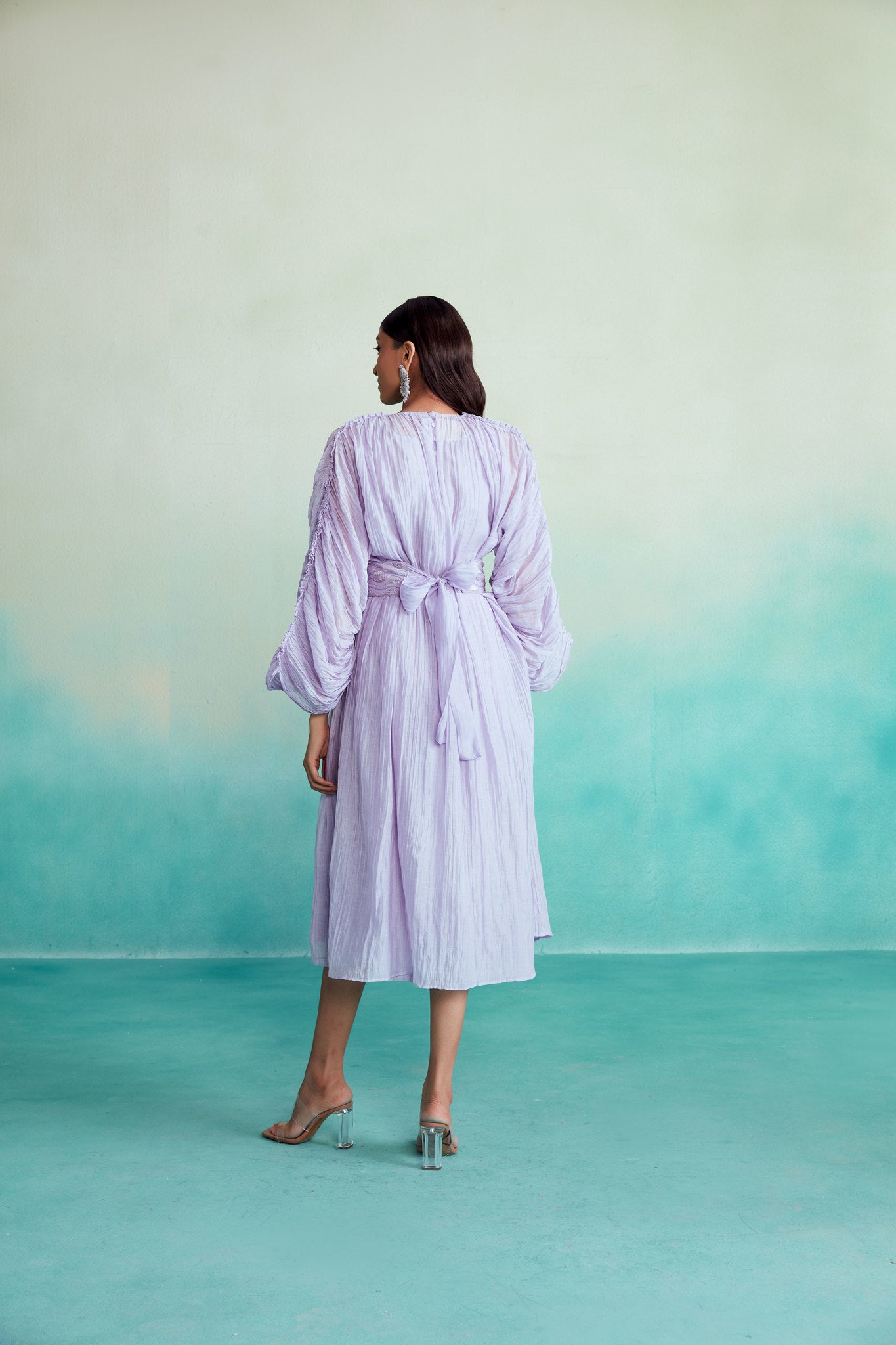 Lavender Hand embroidered Dress with Belt