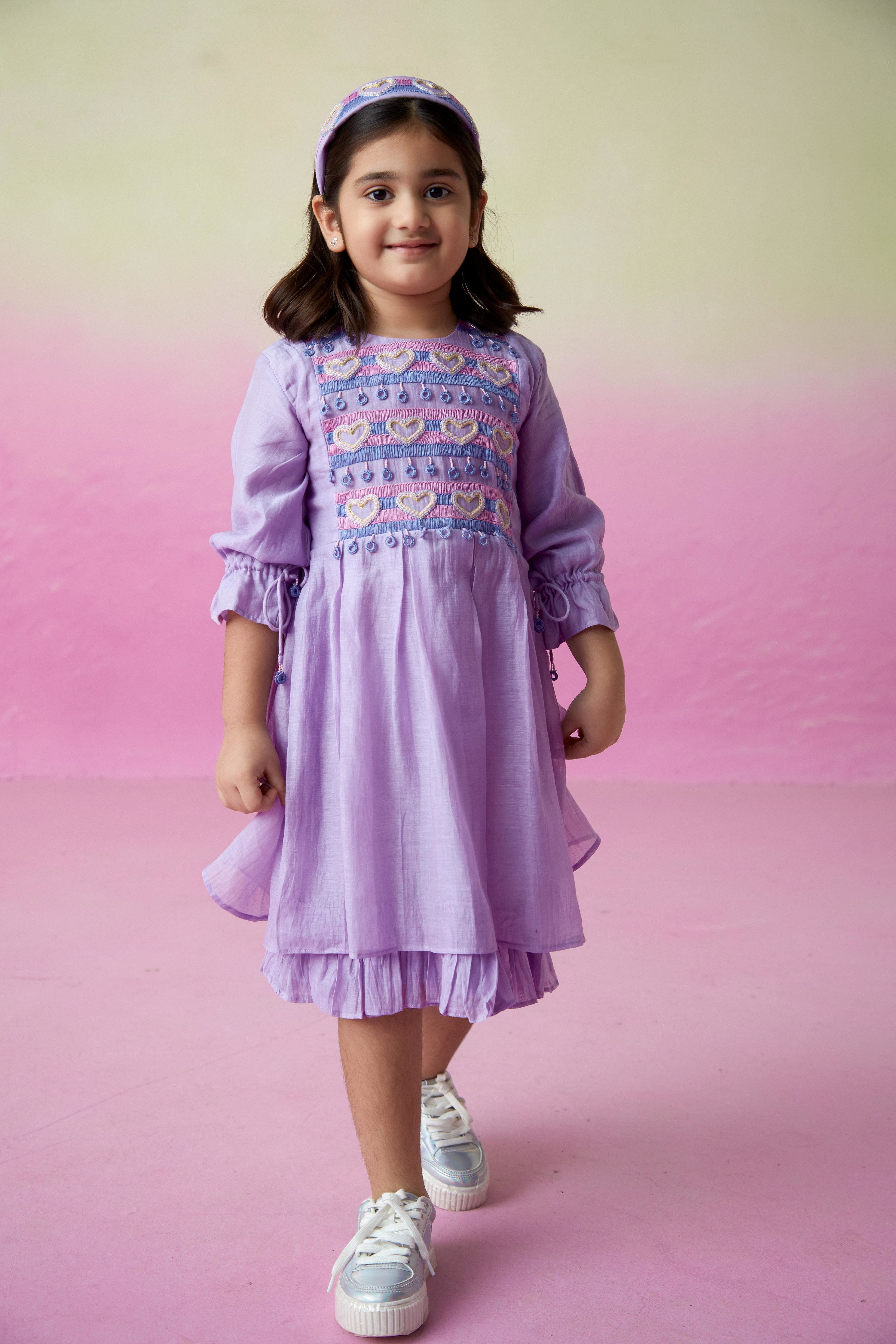 Digital Lavender Hand embroidered Dress for Girls