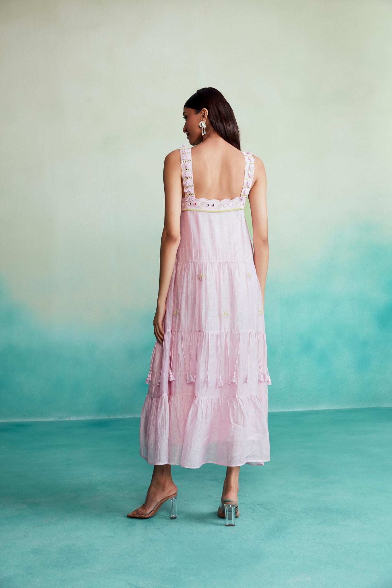 Orchid Pink Hand embroidered layered gathered Dress