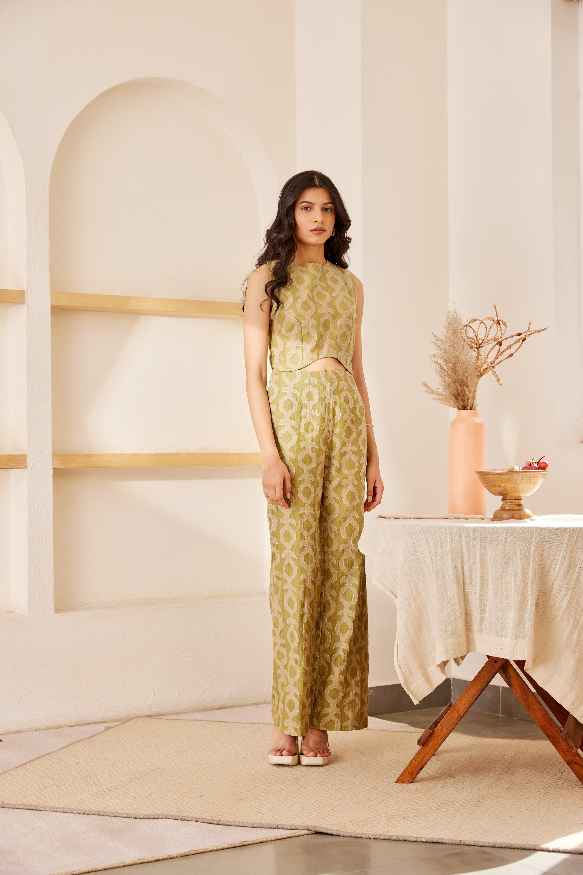 Green chanderi silk embroidered co-ord set