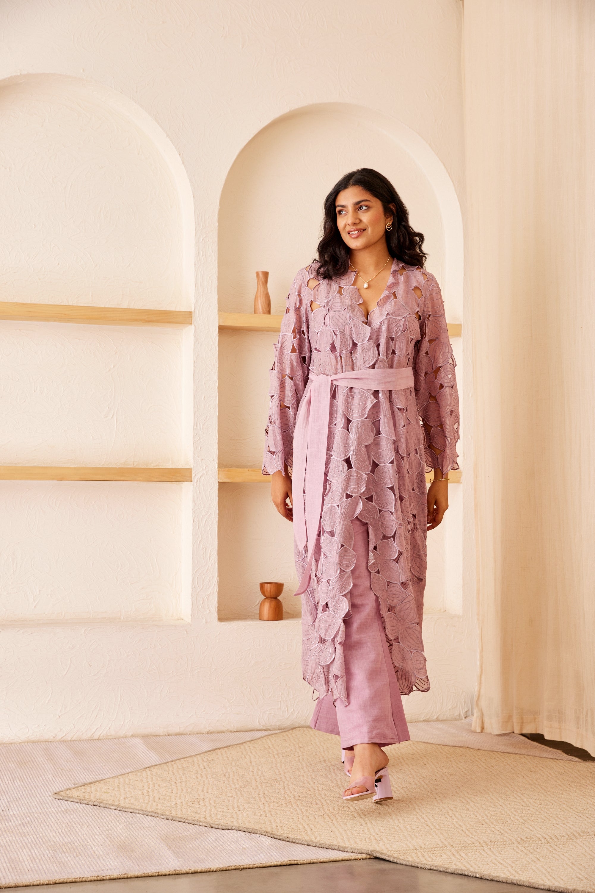 Lavender chanderi silk embroidered jacket