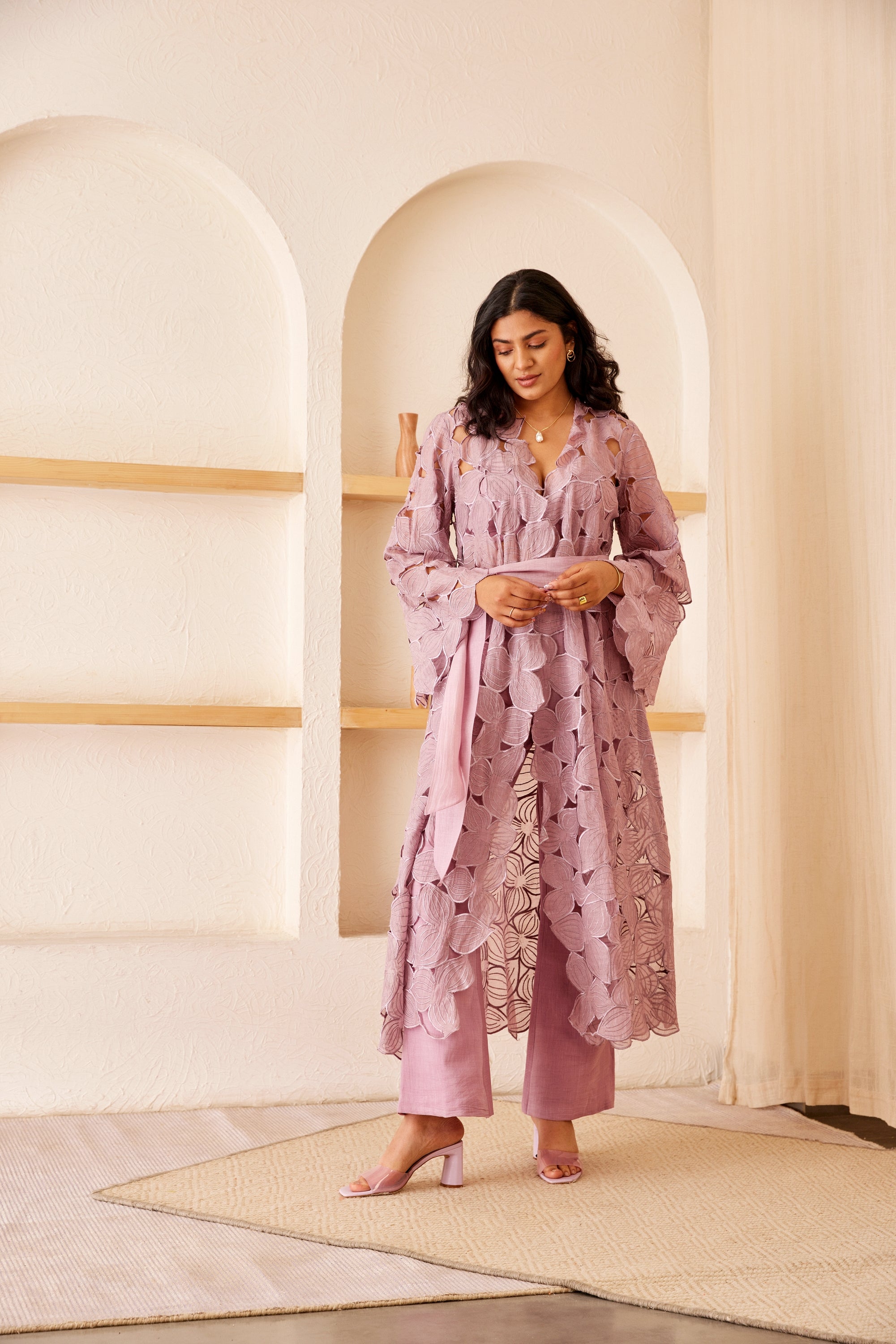 Lavender chanderi silk embroidered jacket