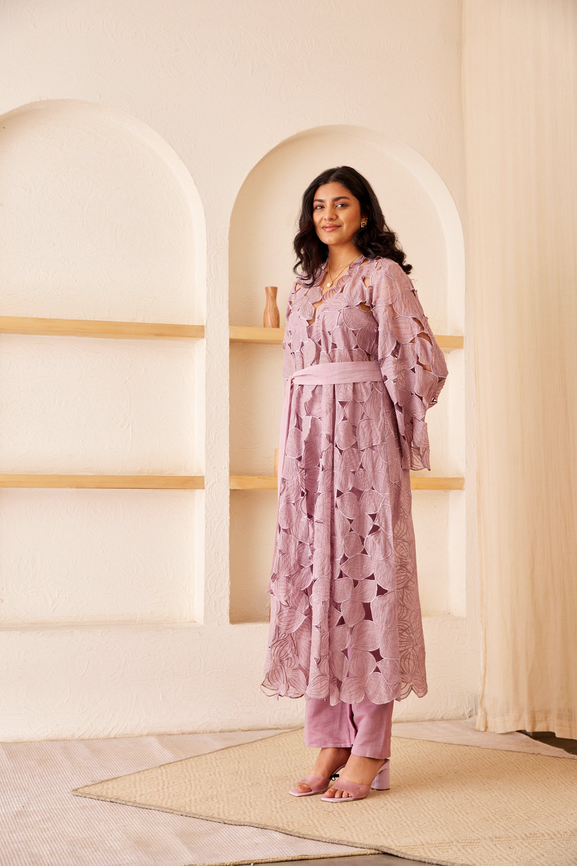 Lavender chanderi silk embroidered jacket