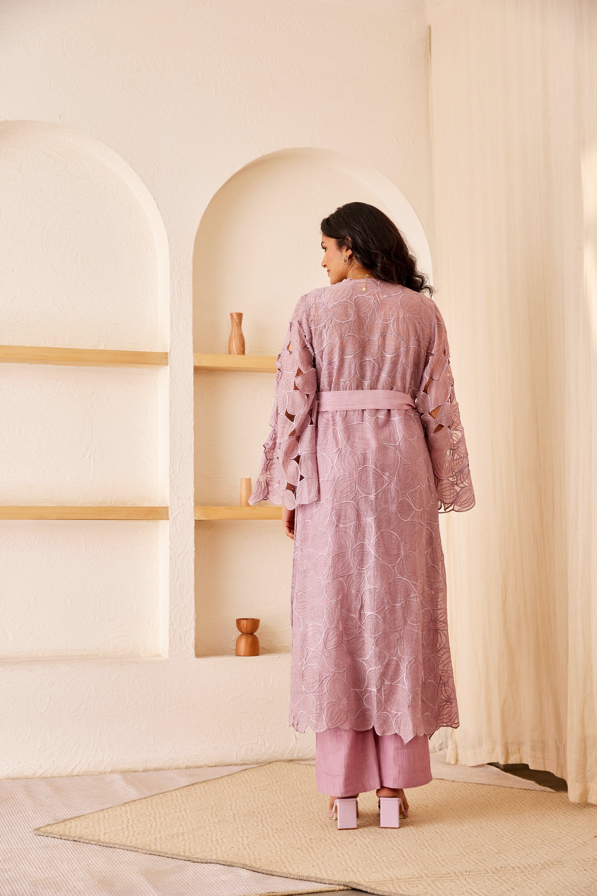 Lavender chanderi silk embroidered jacket