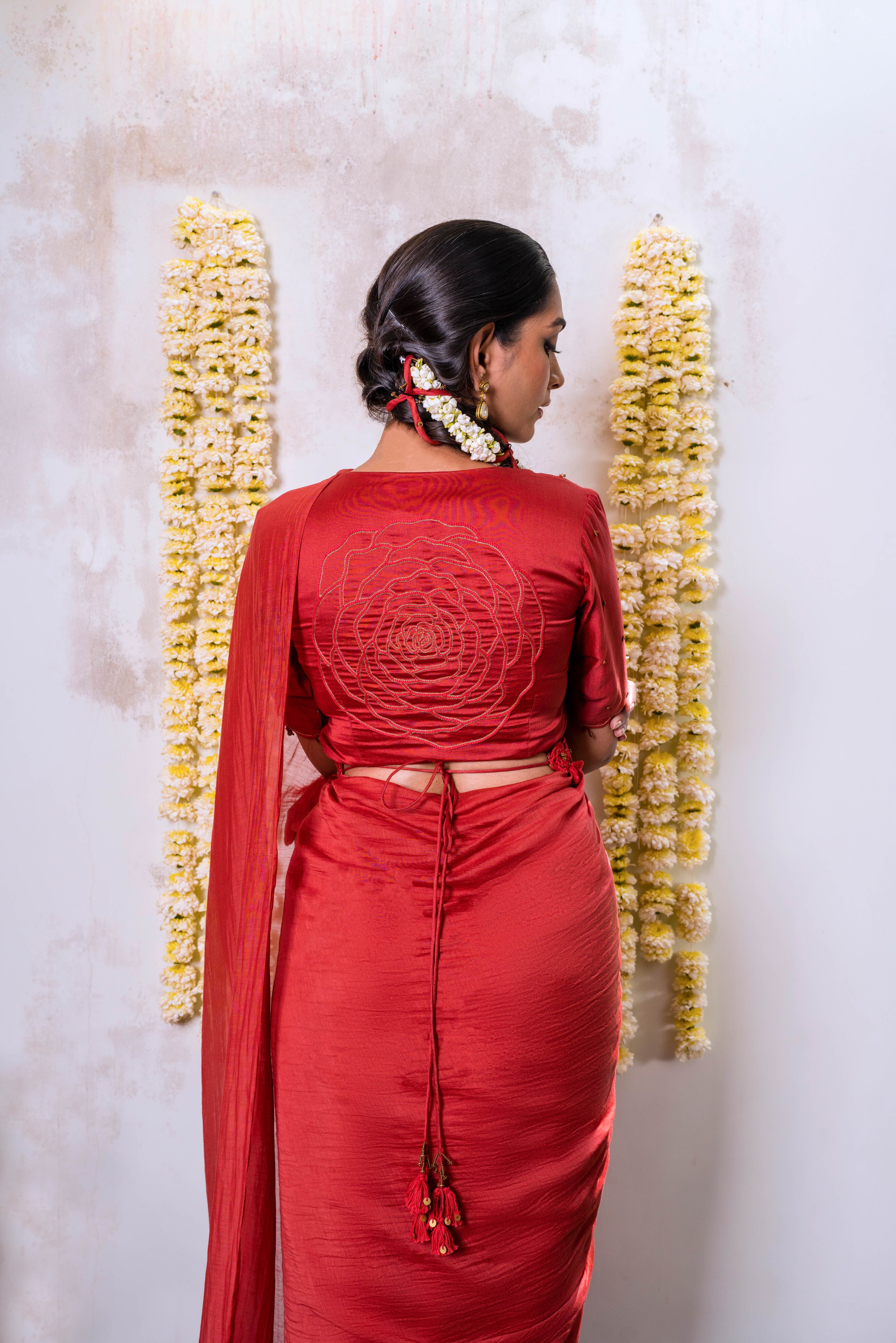 Red carnation saree