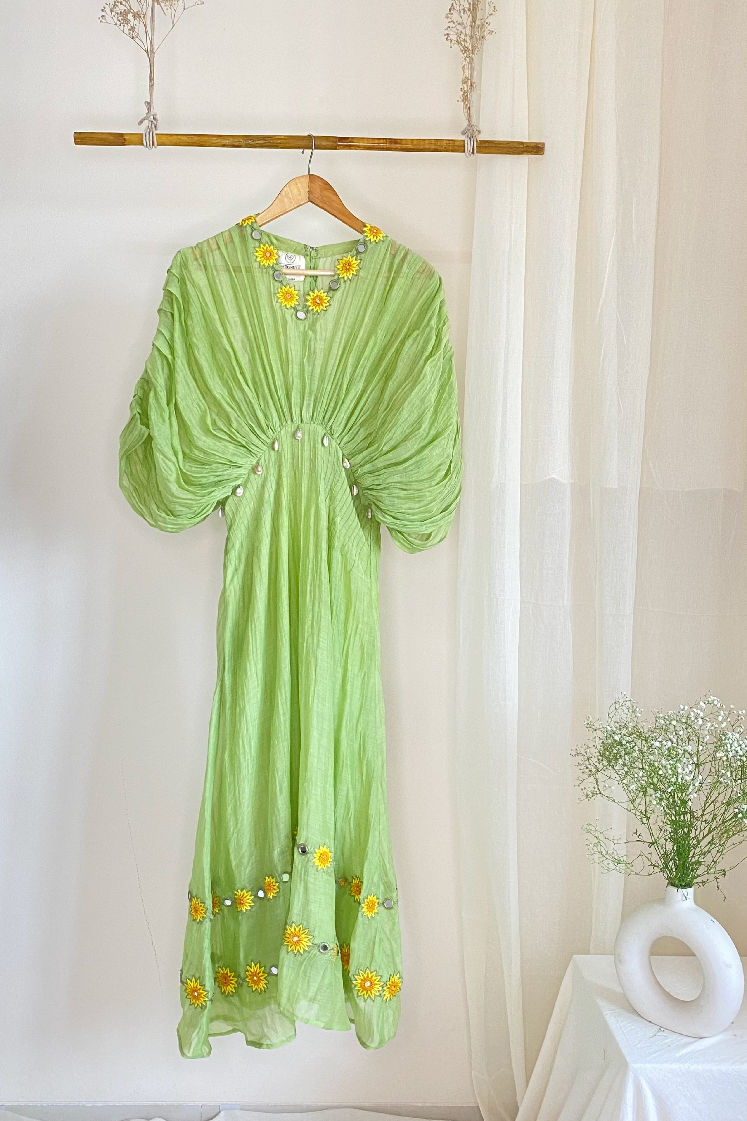 Green sunflower dress