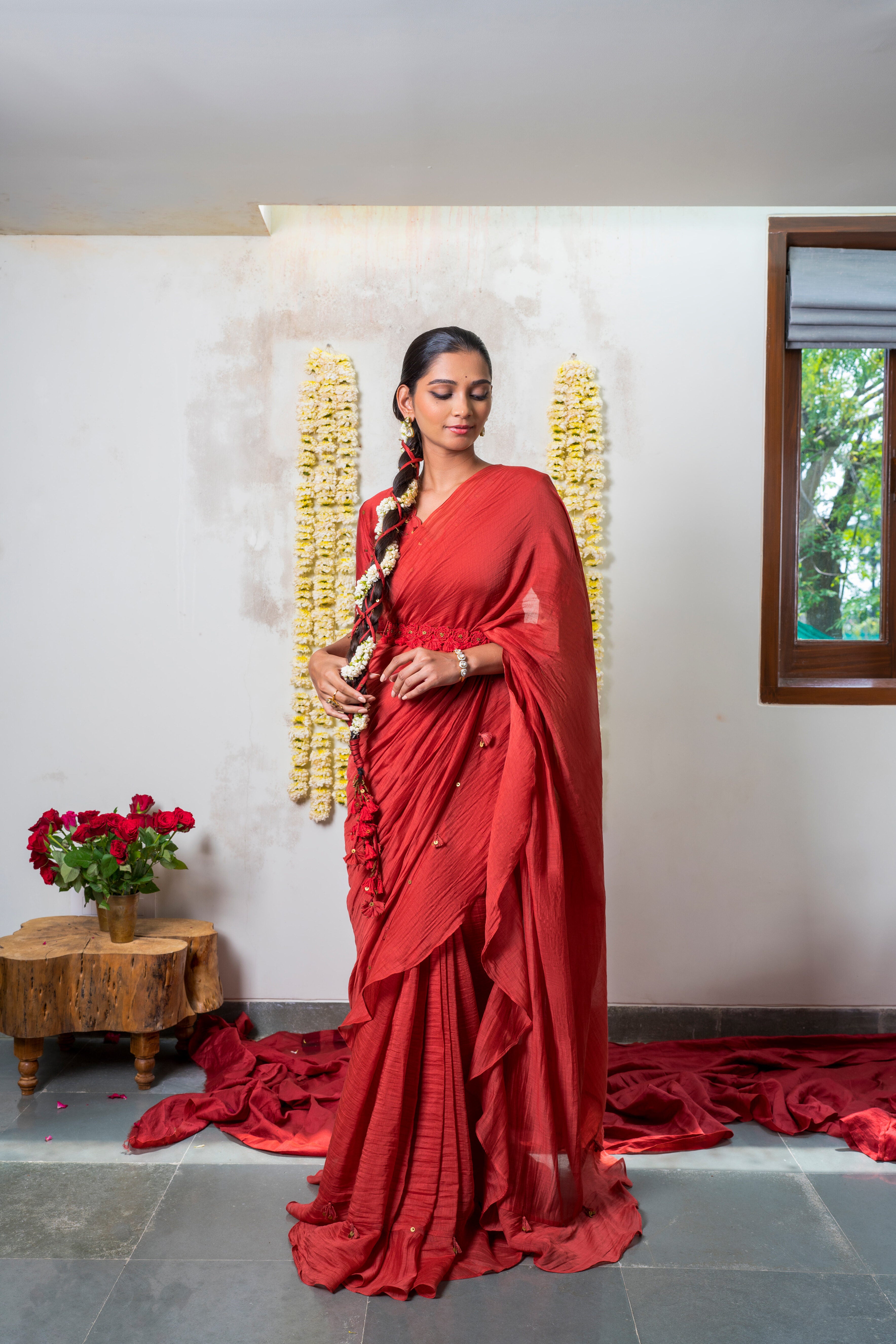 Red carnation saree