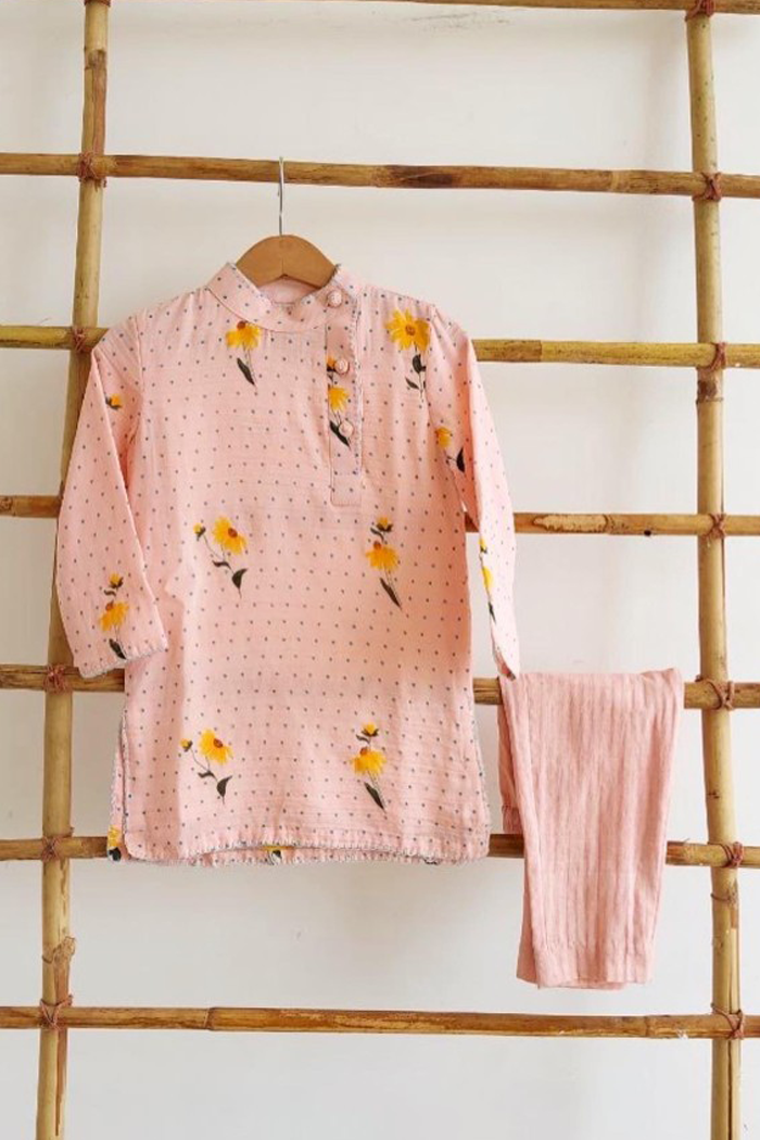 Sunset pink printed kurta set