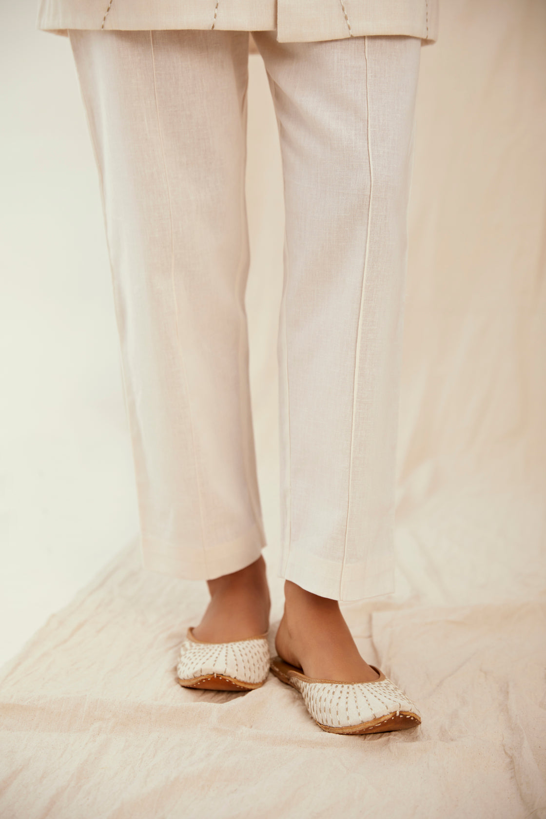 Oatmilk linen co-ord set with hand embroidered top