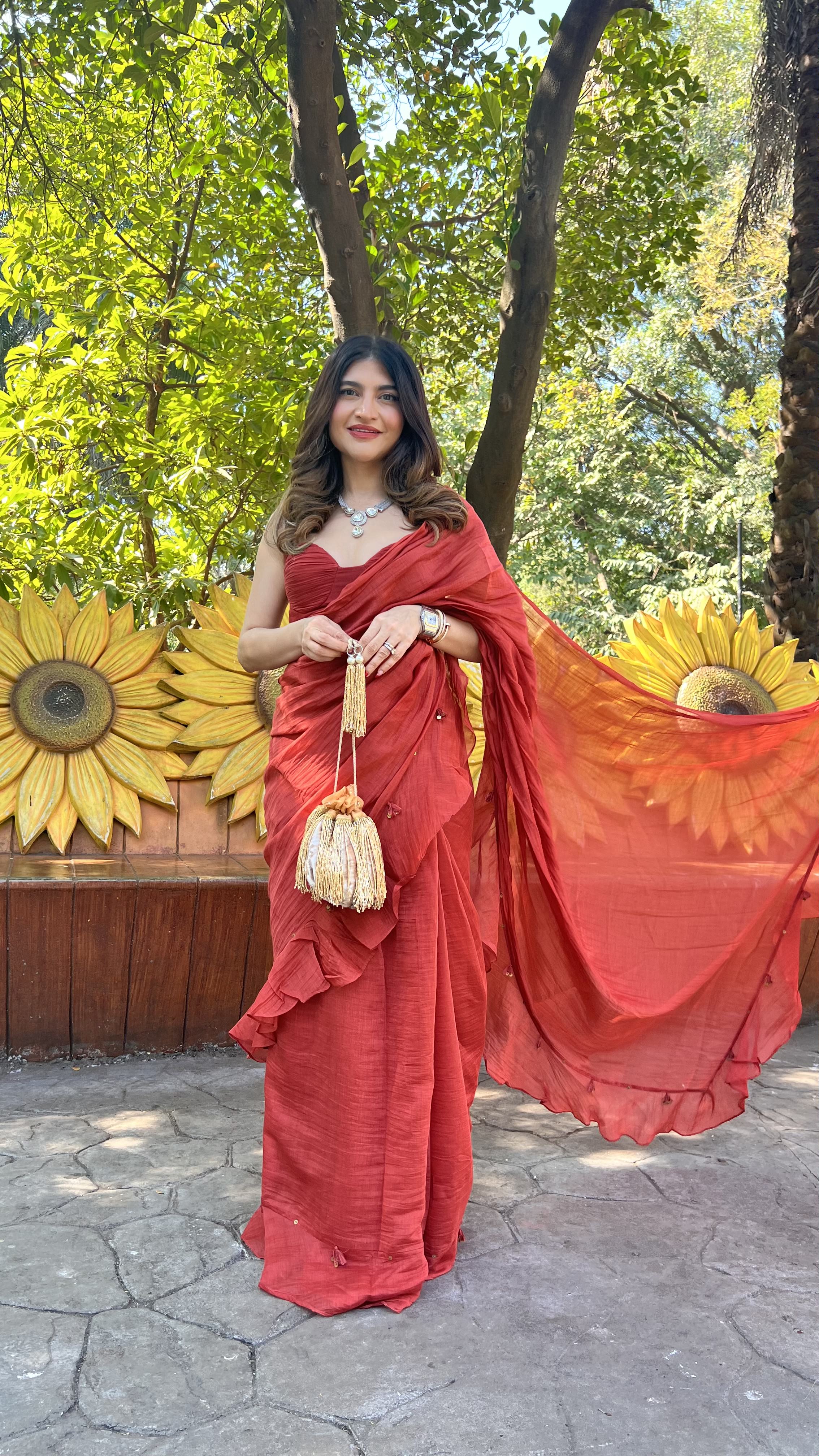 Red carnation saree