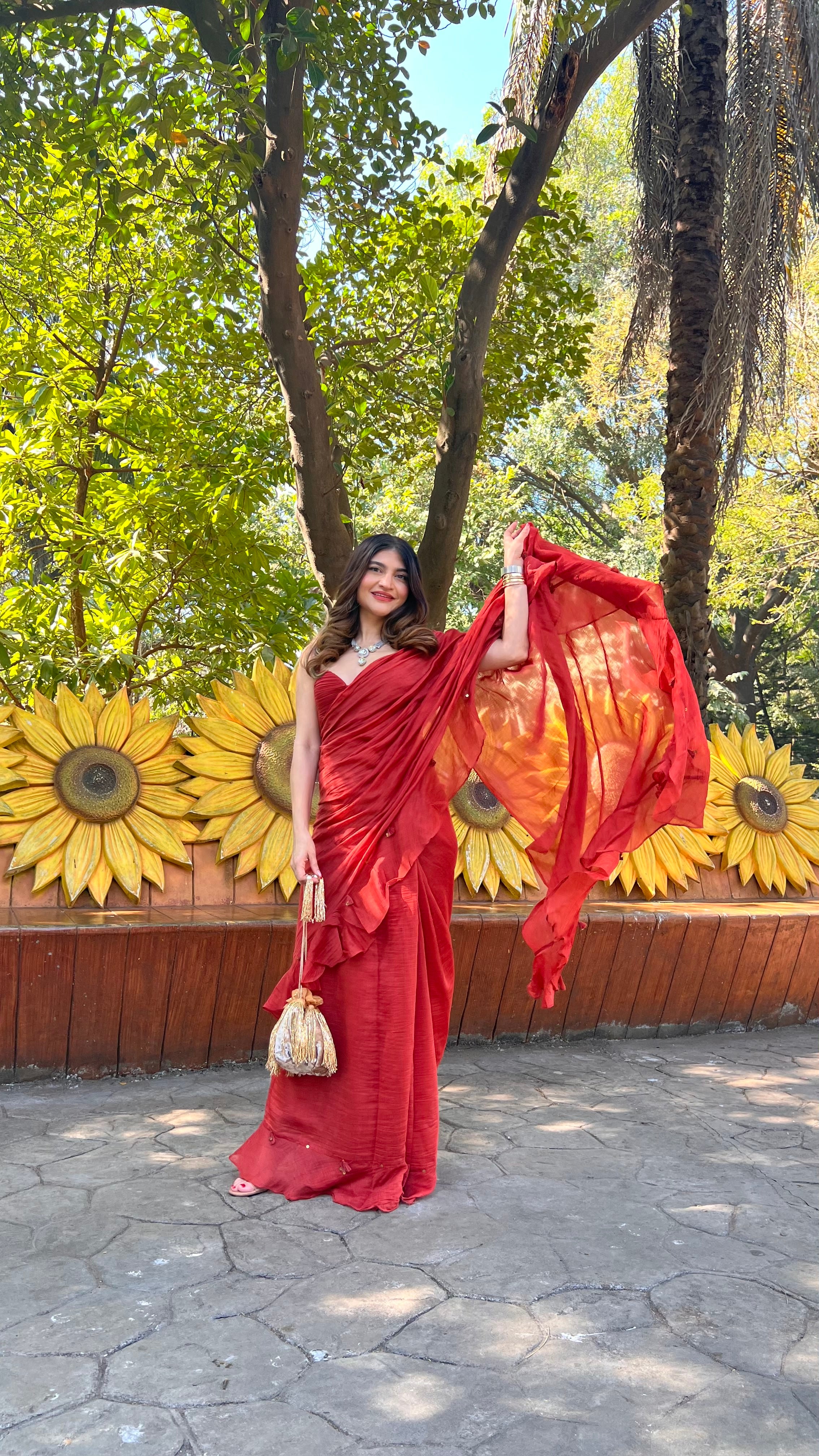 Red carnation saree