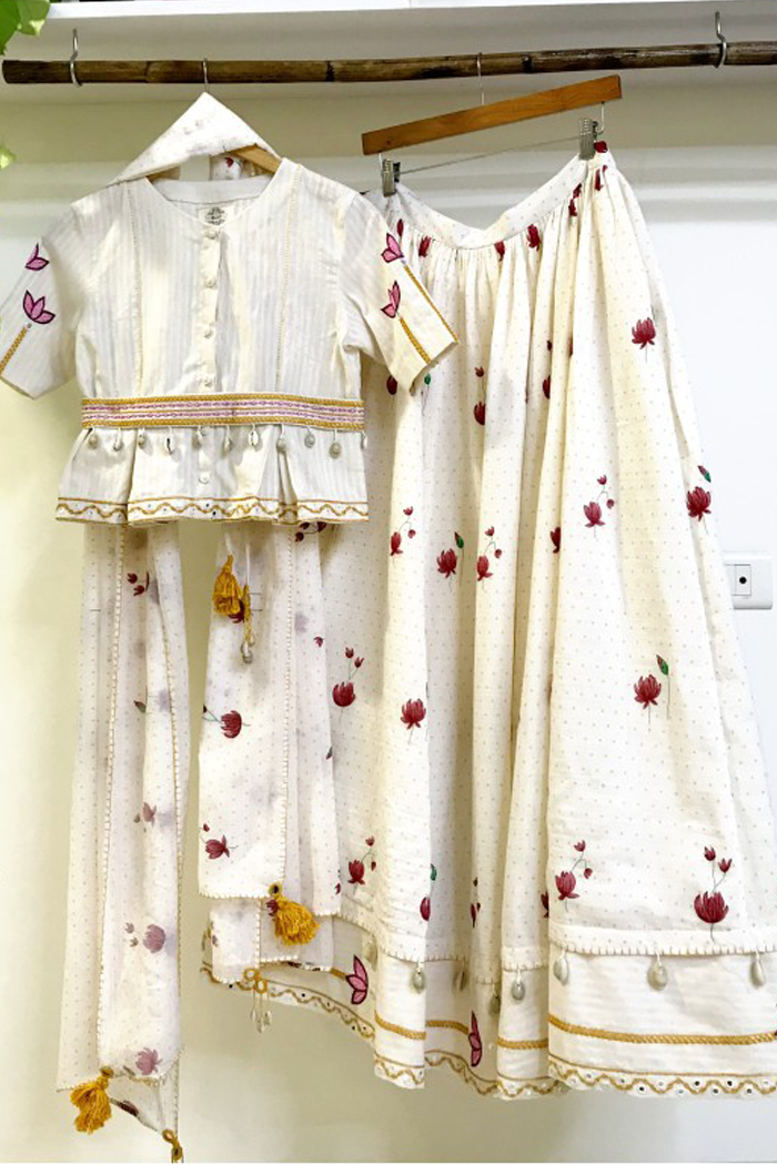 WHITE LOTUS SKIRT TOP AND DUPATTA SET