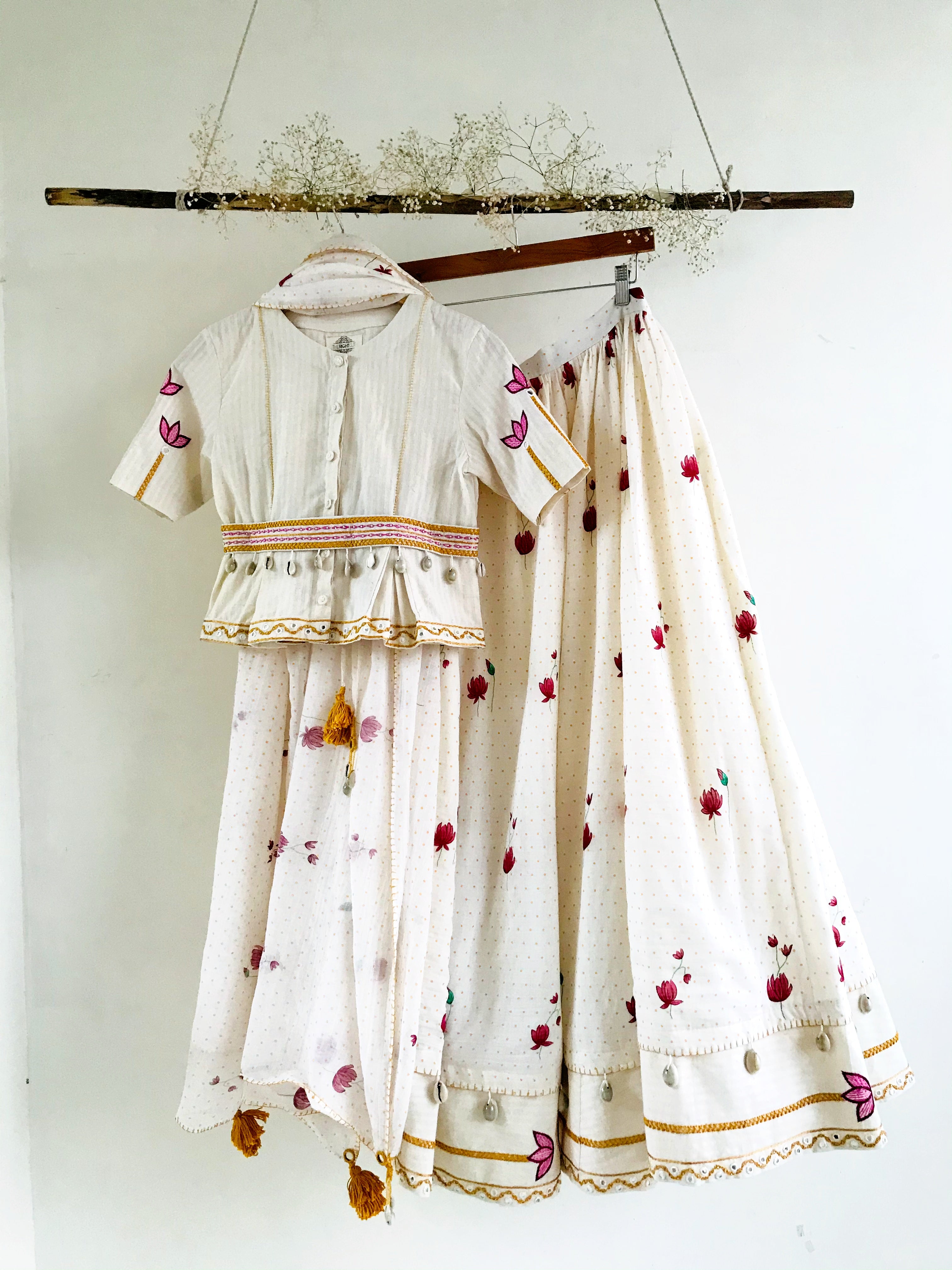 WHITE LOTUS SKIRT TOP AND DUPATTA SET