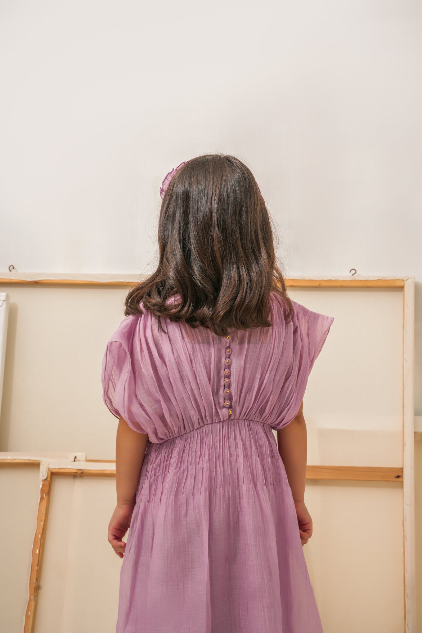 Lavender chanderi silk hand embroidered dress