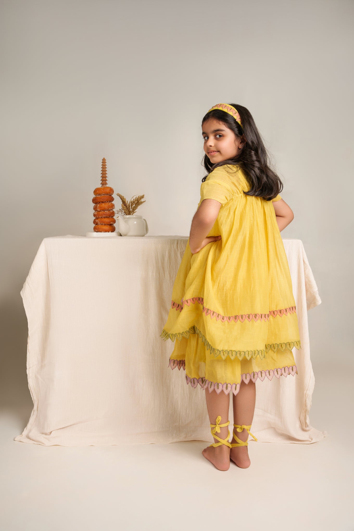 Yellow chanderi silk hand embroidered dress