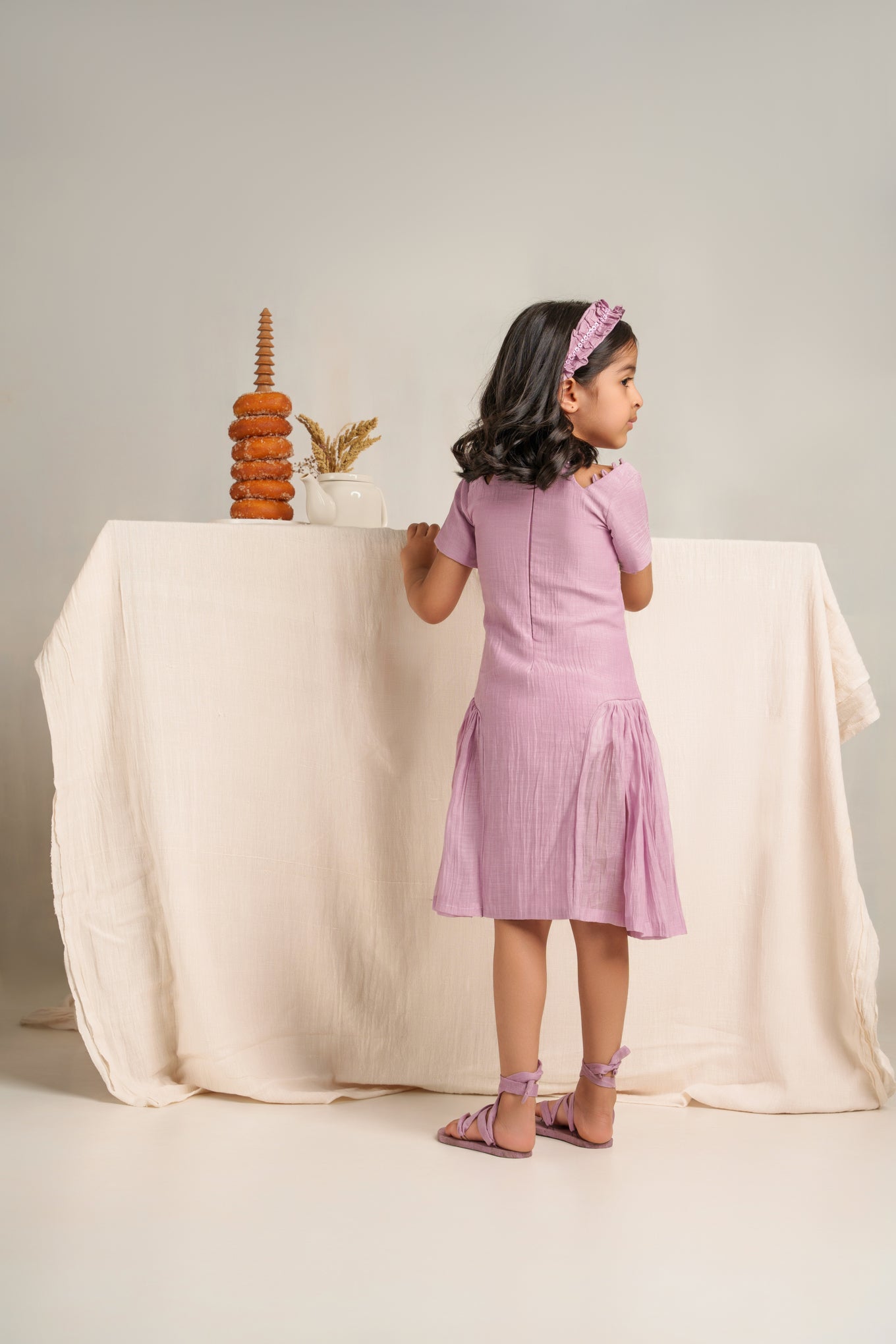 Lavender chanderi silk hand embroidered dress