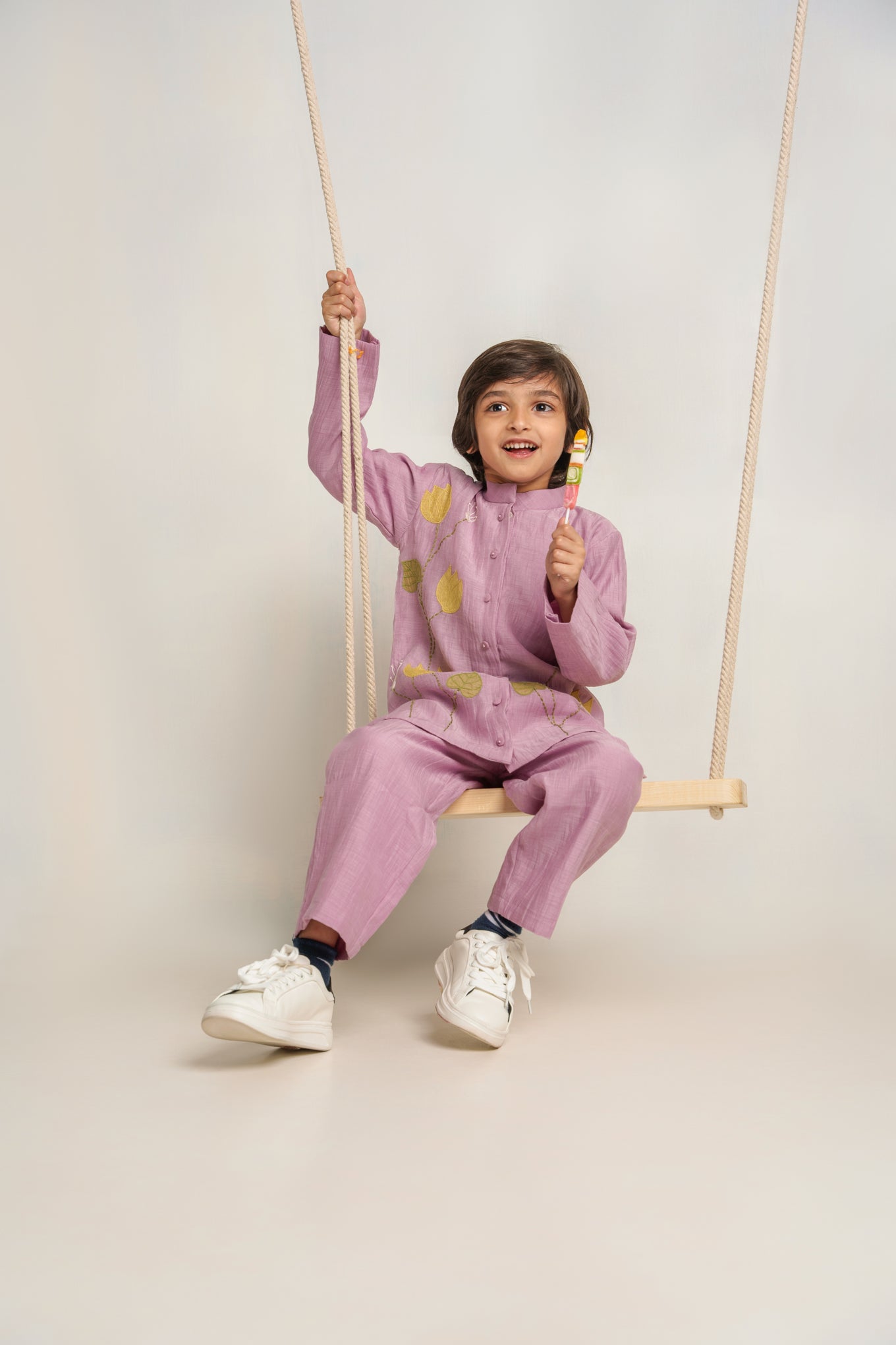 Lavender chanderi silk hand embroidered kurta set