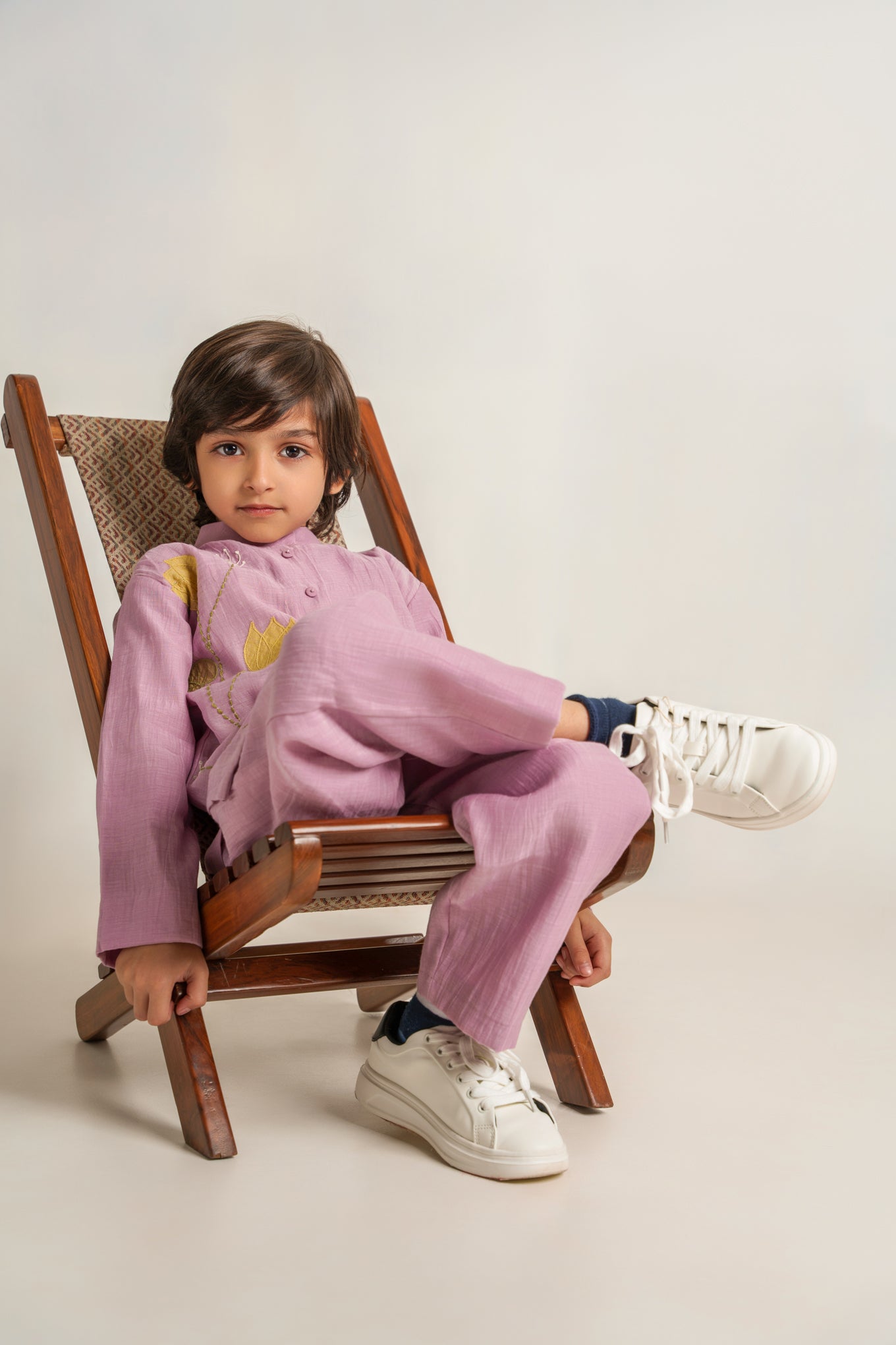 Lavender chanderi silk hand embroidered kurta set