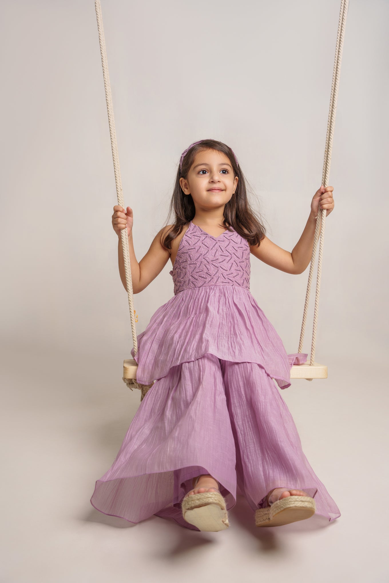 Lavender chanderi silk hand embroidered kurta set