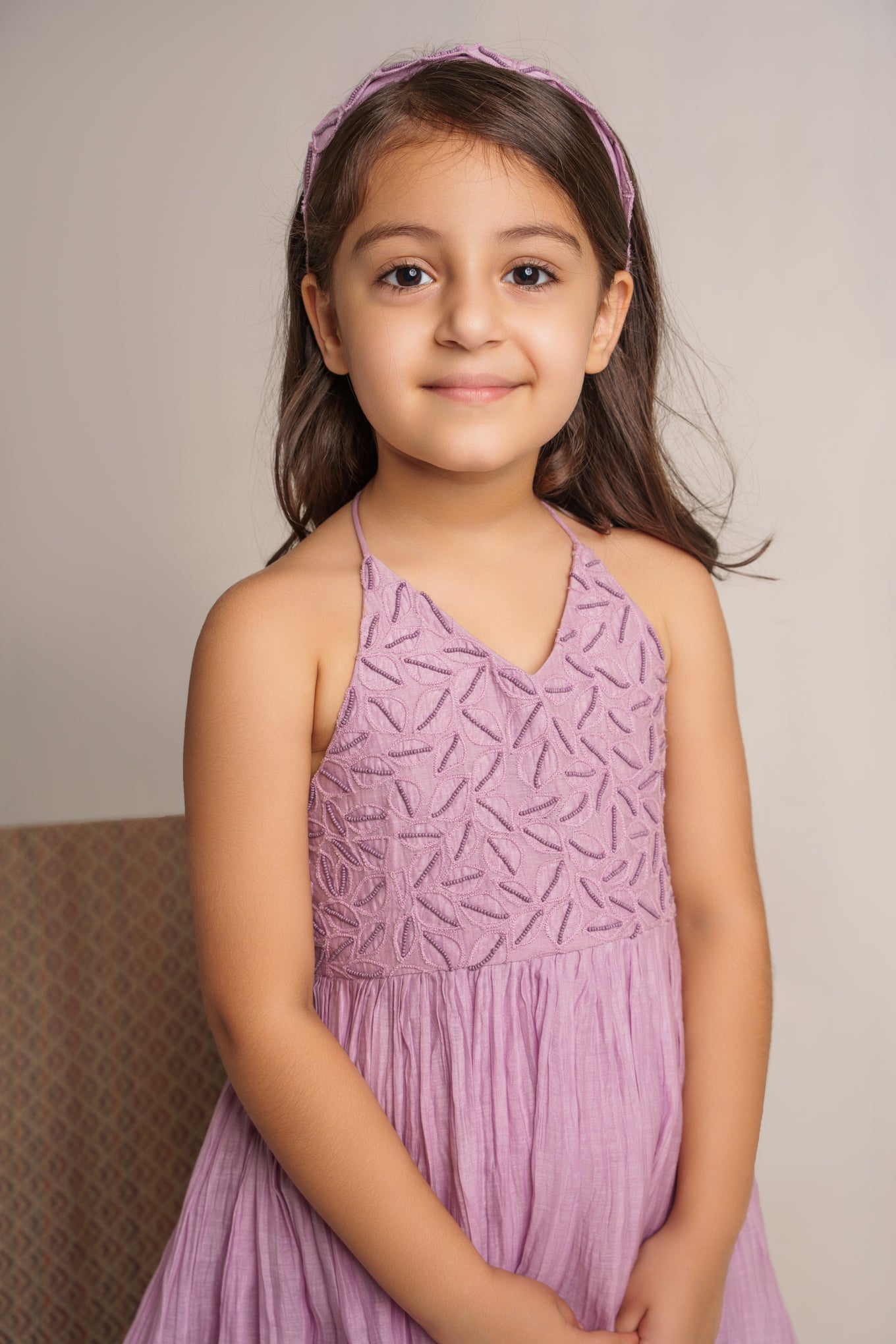 Lavender chanderi silk hand embroidered kurta set