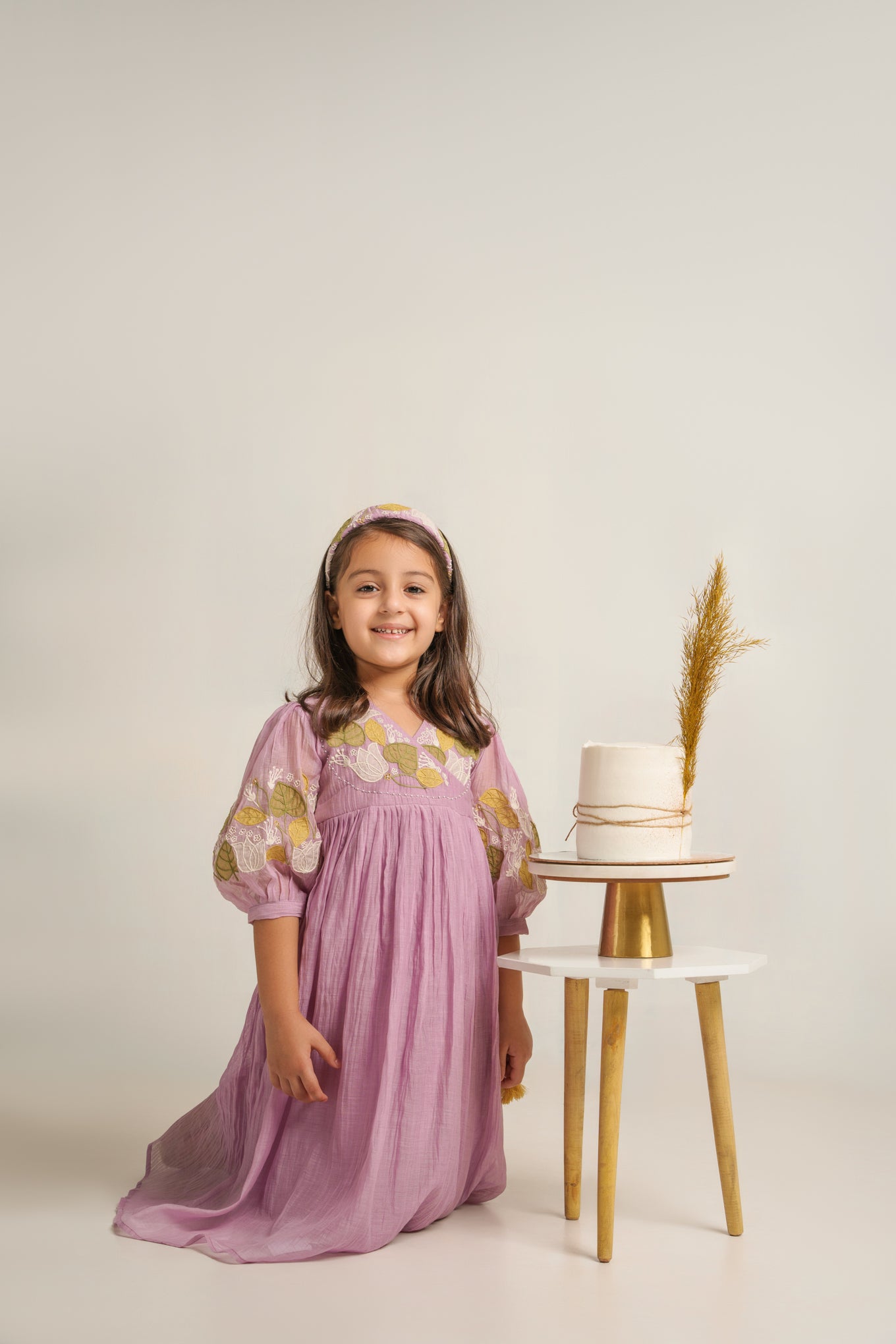Lavender chanderi silk hand embroidered dress