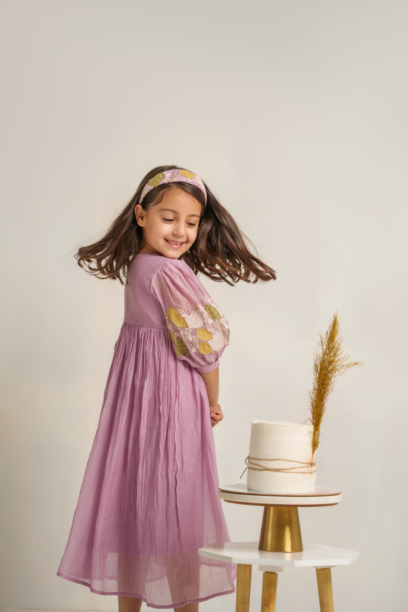 Lavender chanderi silk hand embroidered dress