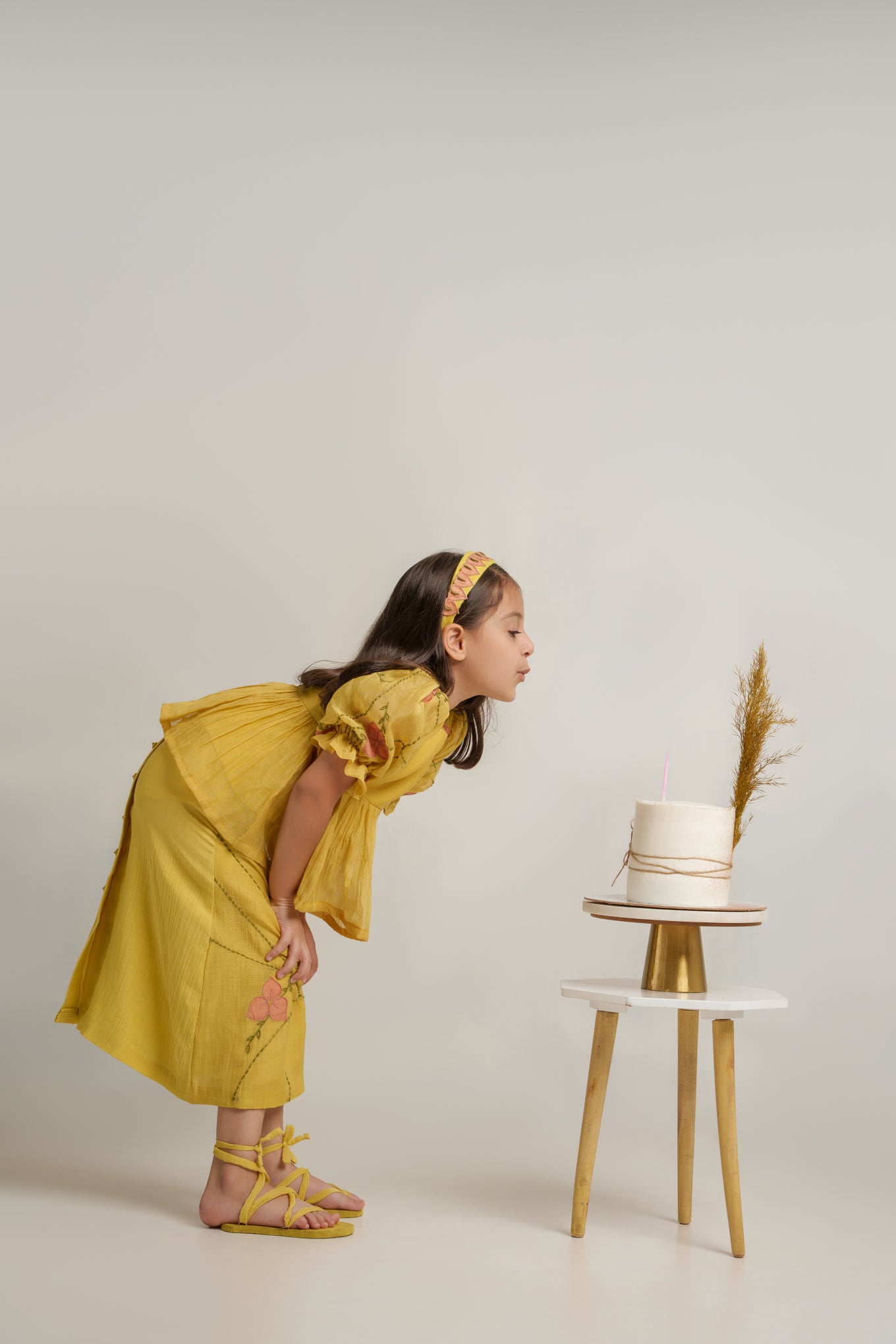 Yellow chanderi silk hand embroidered girls co-ord set