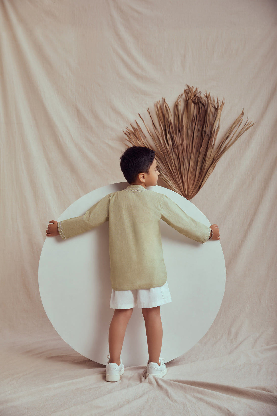 Linen set hand embroidered shirt and white shorts