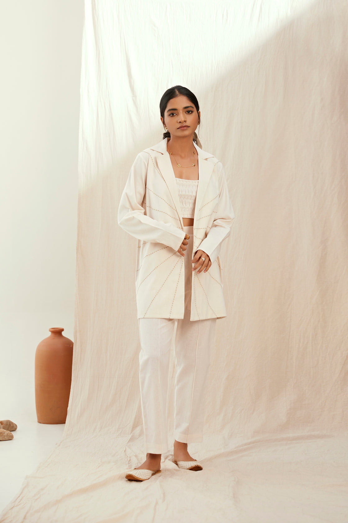 Oatmilk linen blazer jacket set