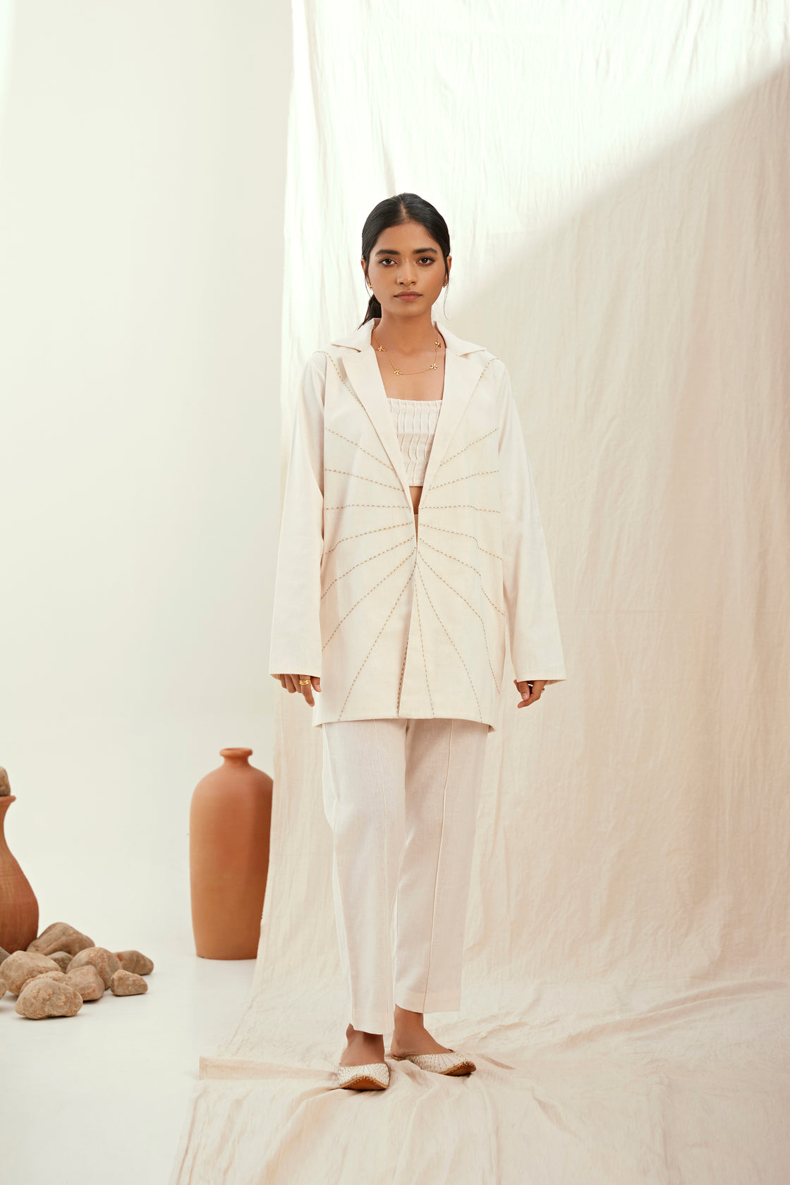 Oatmilk linen blazer jacket set