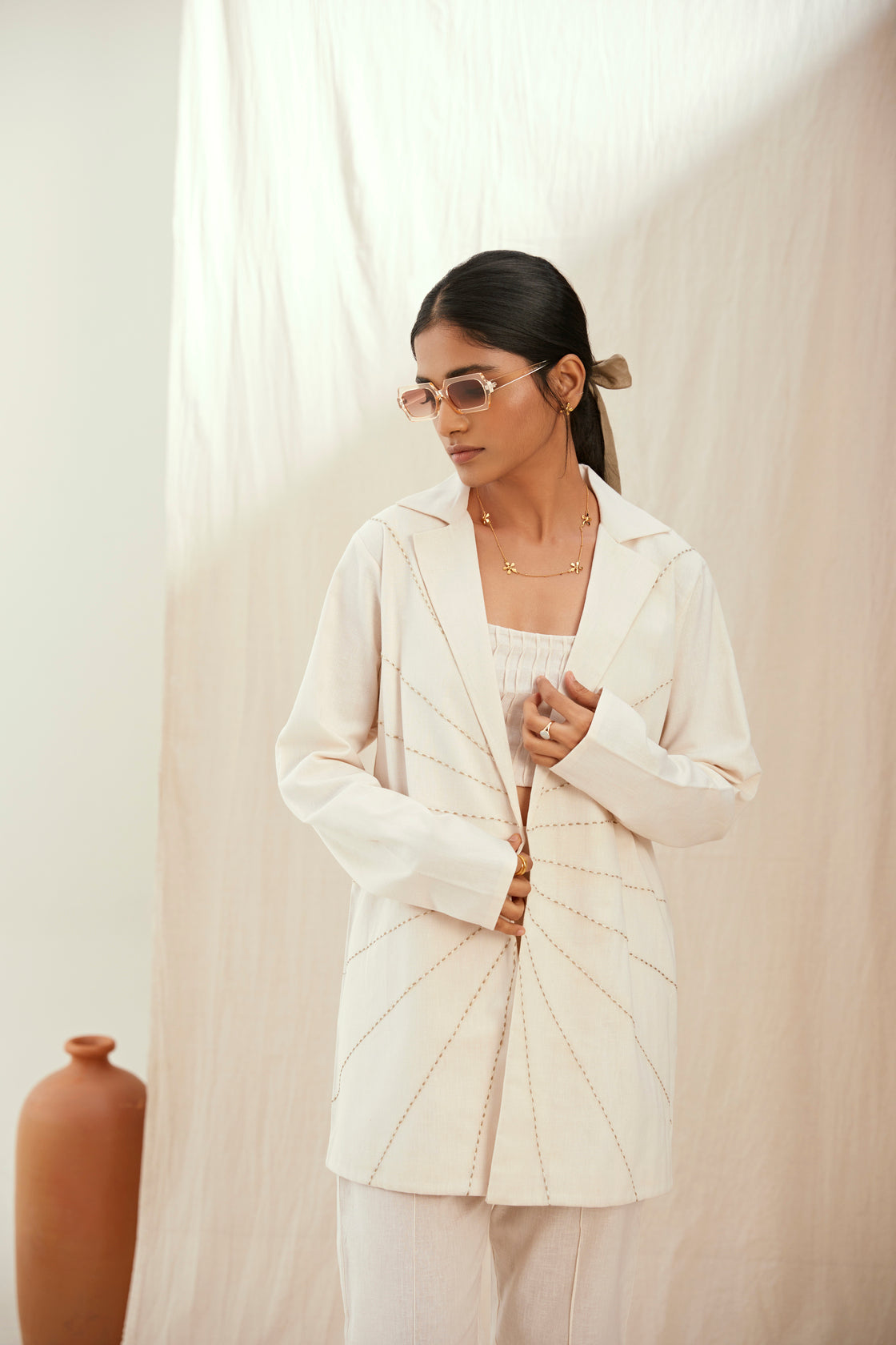 Oatmilk linen blazer jacket set
