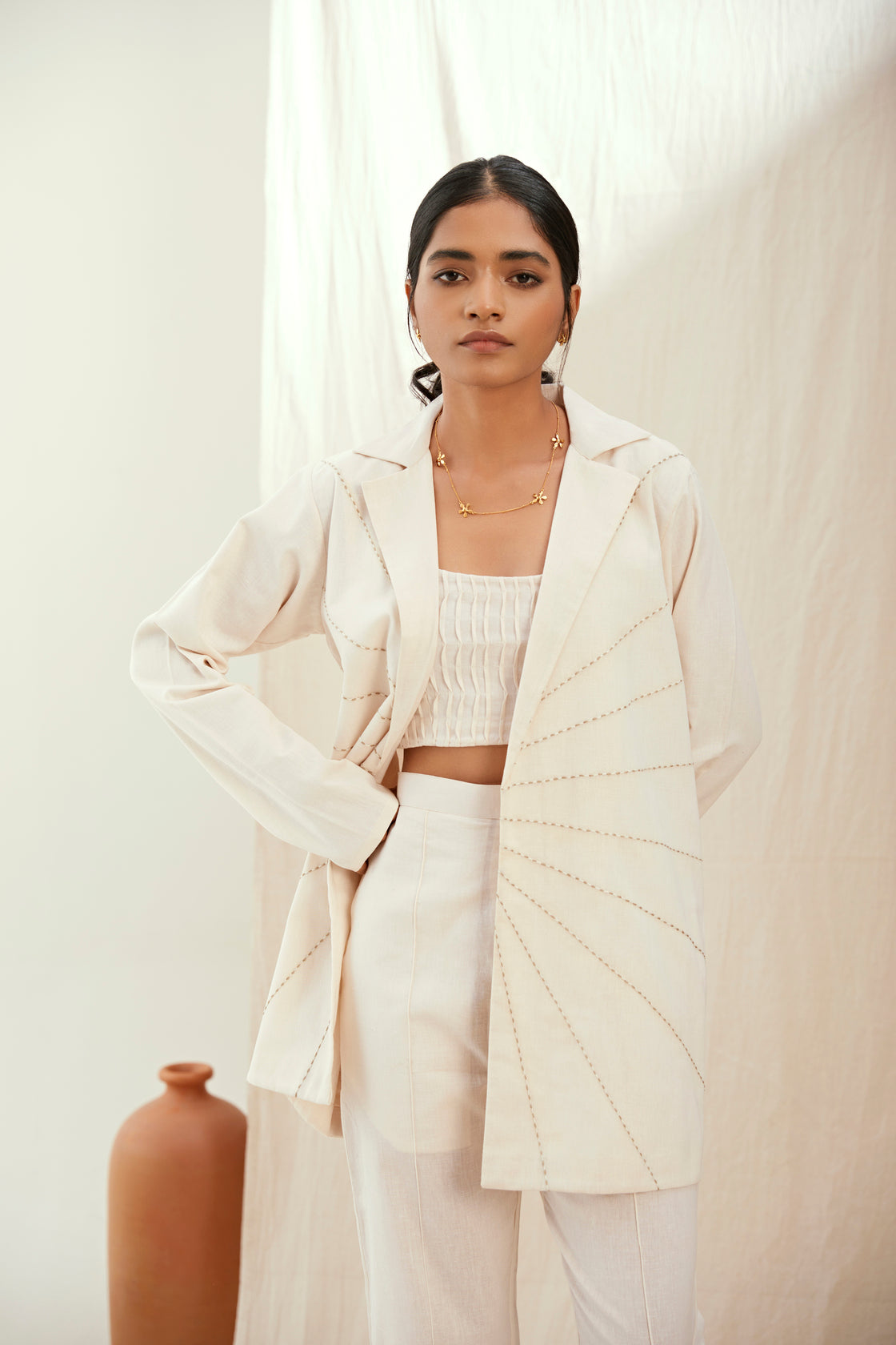 Oatmilk linen blazer jacket set