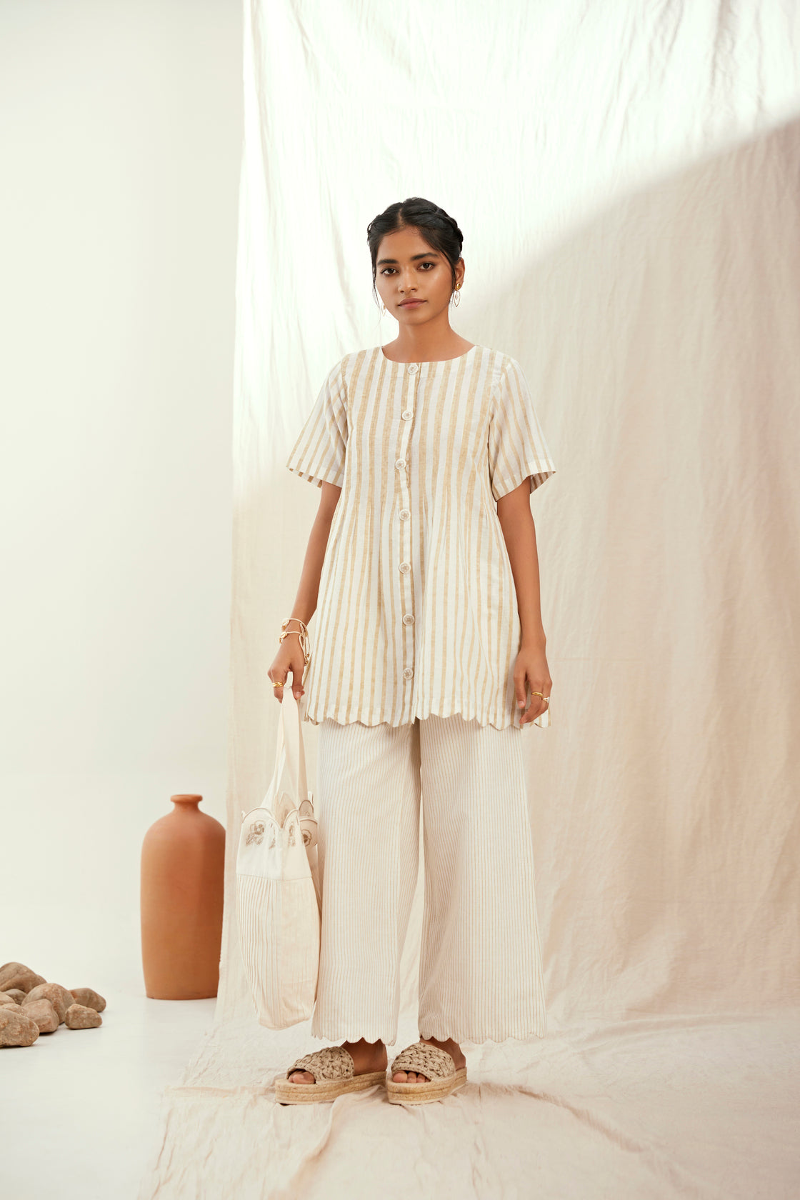 Stripe printed cotton co-ord set