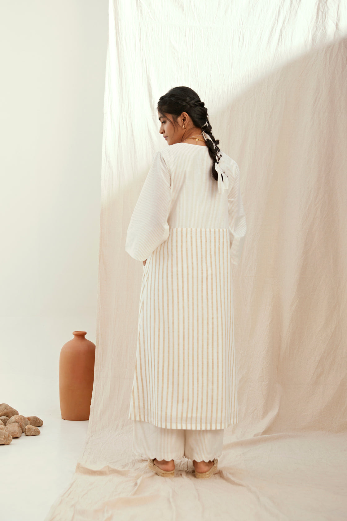 Stripe printed cotton jacket set