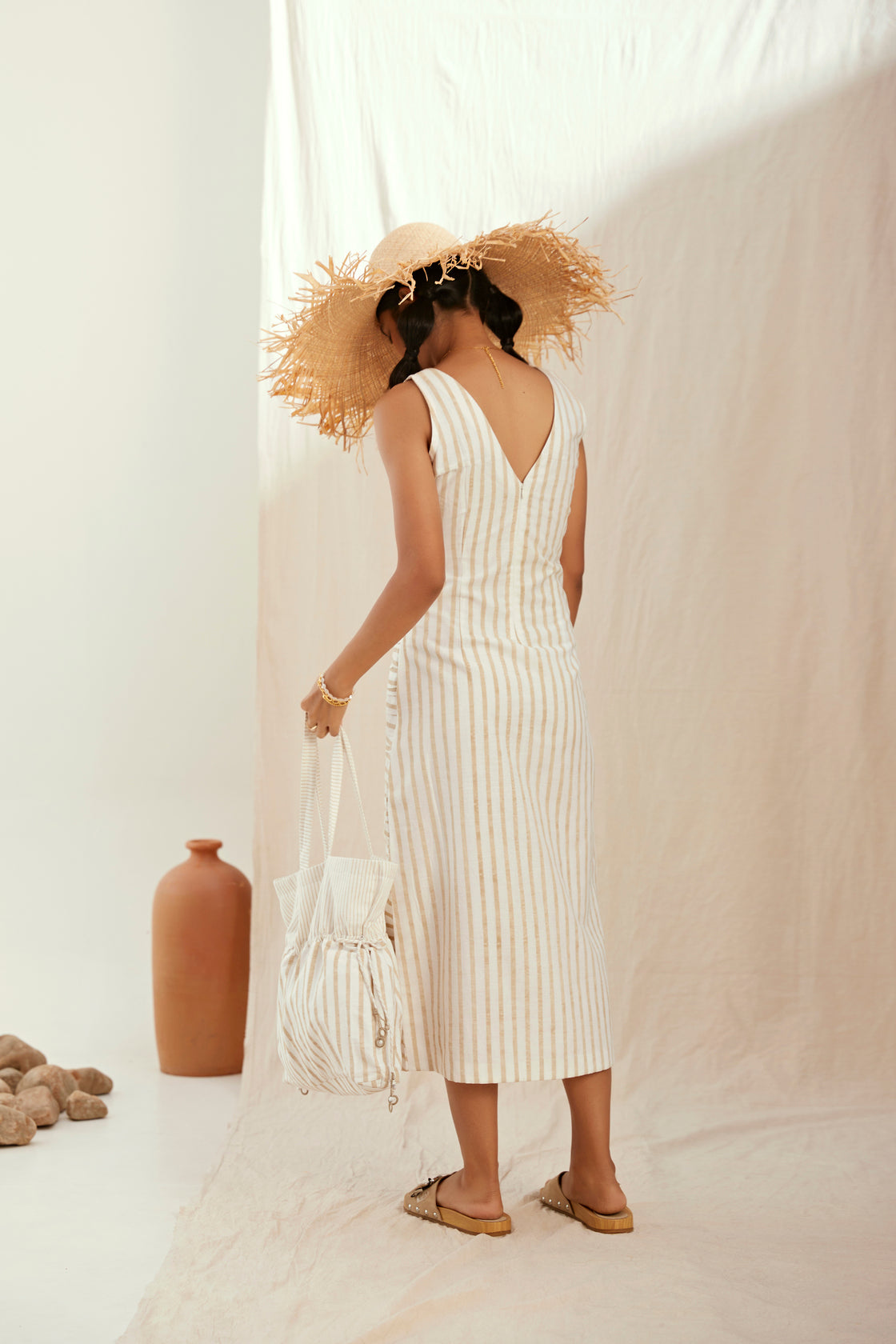 Cotton stripe printed long dress