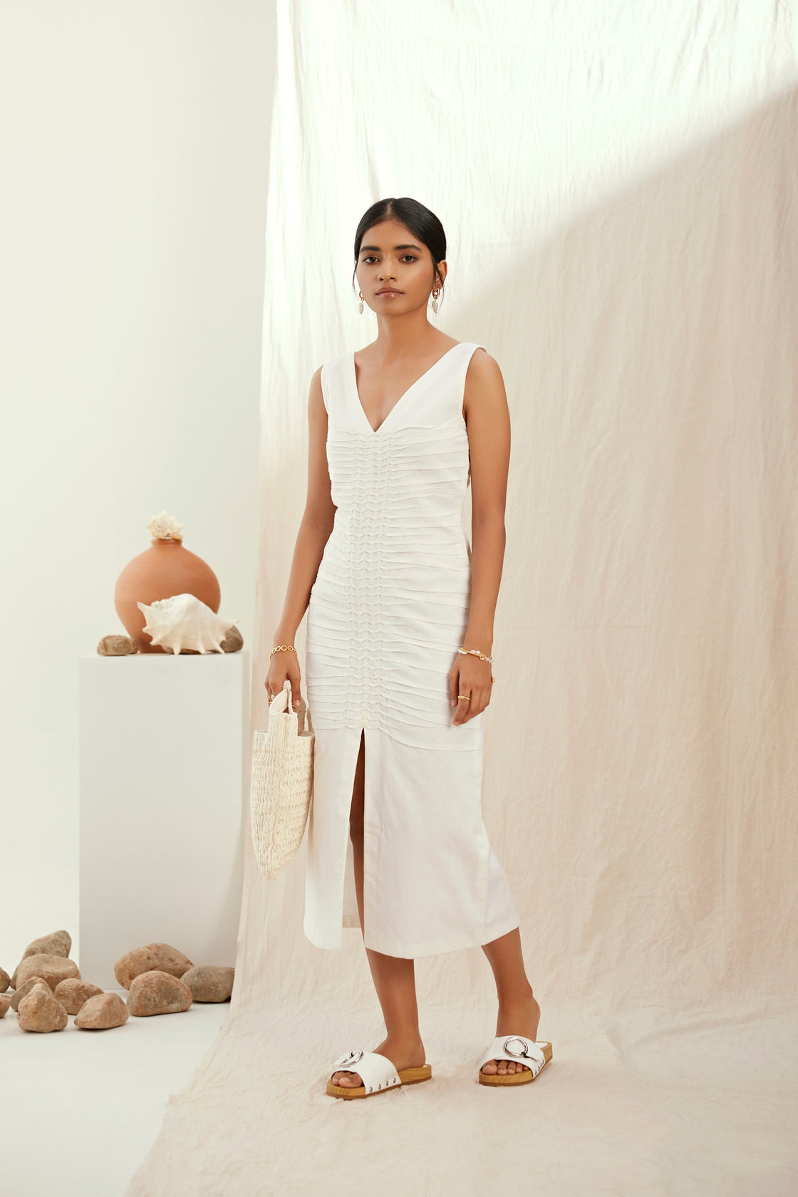 White linen long dress
