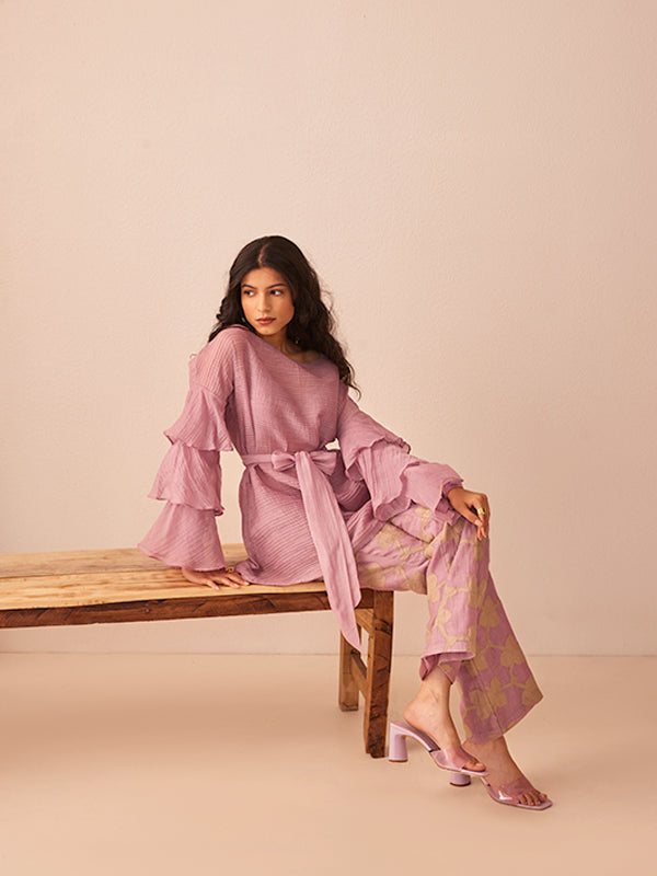 Lavender chanderi silk pleated top