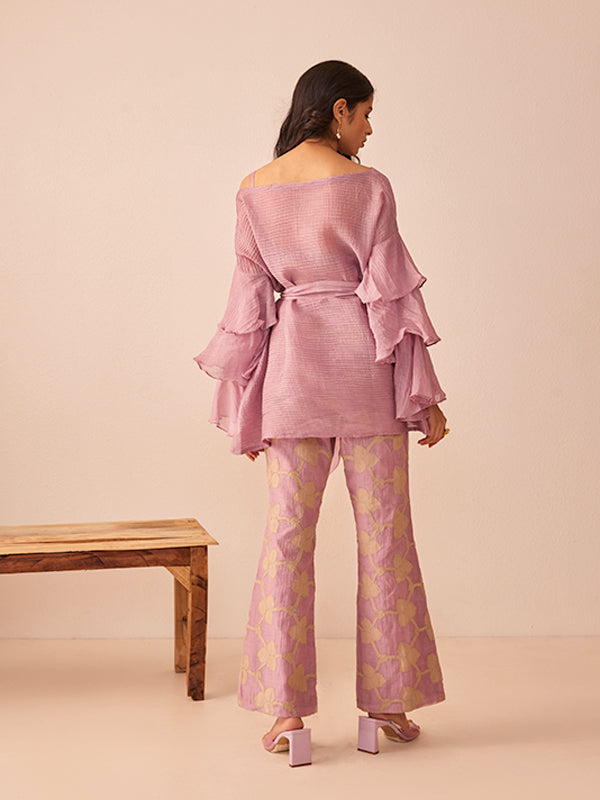 Lavender chanderi silk pleated top