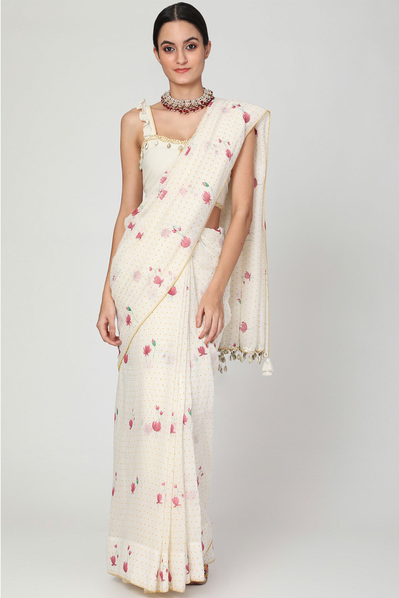 WHITE LOTUS PRINTED  MOTHER-DAUGHTER SET