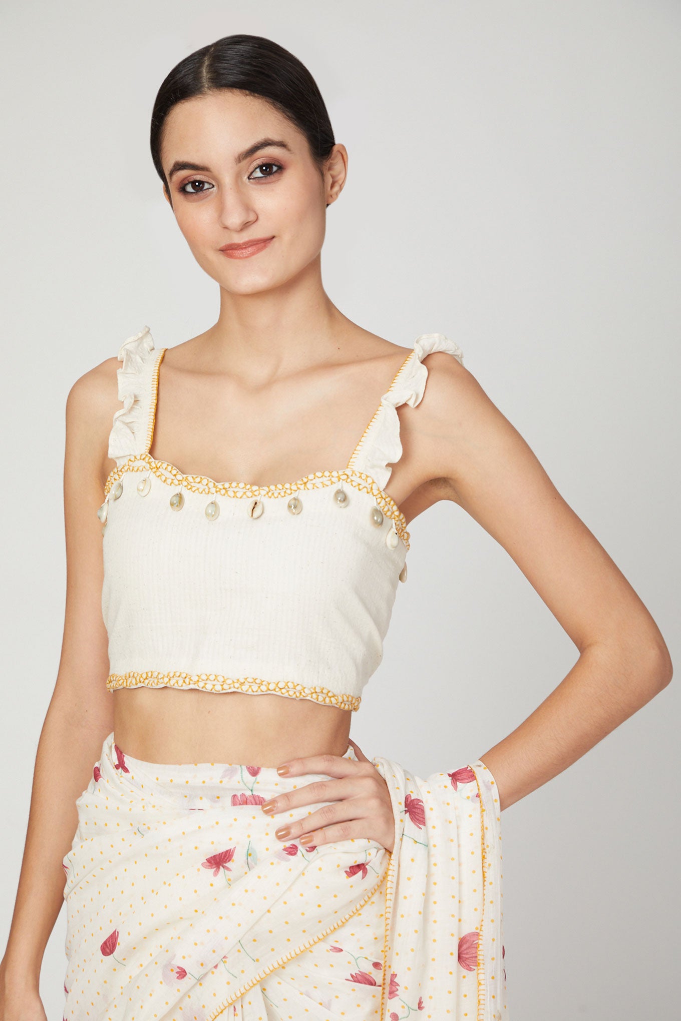 WHITE LOTUS PRINTED  MOTHER-DAUGHTER SET