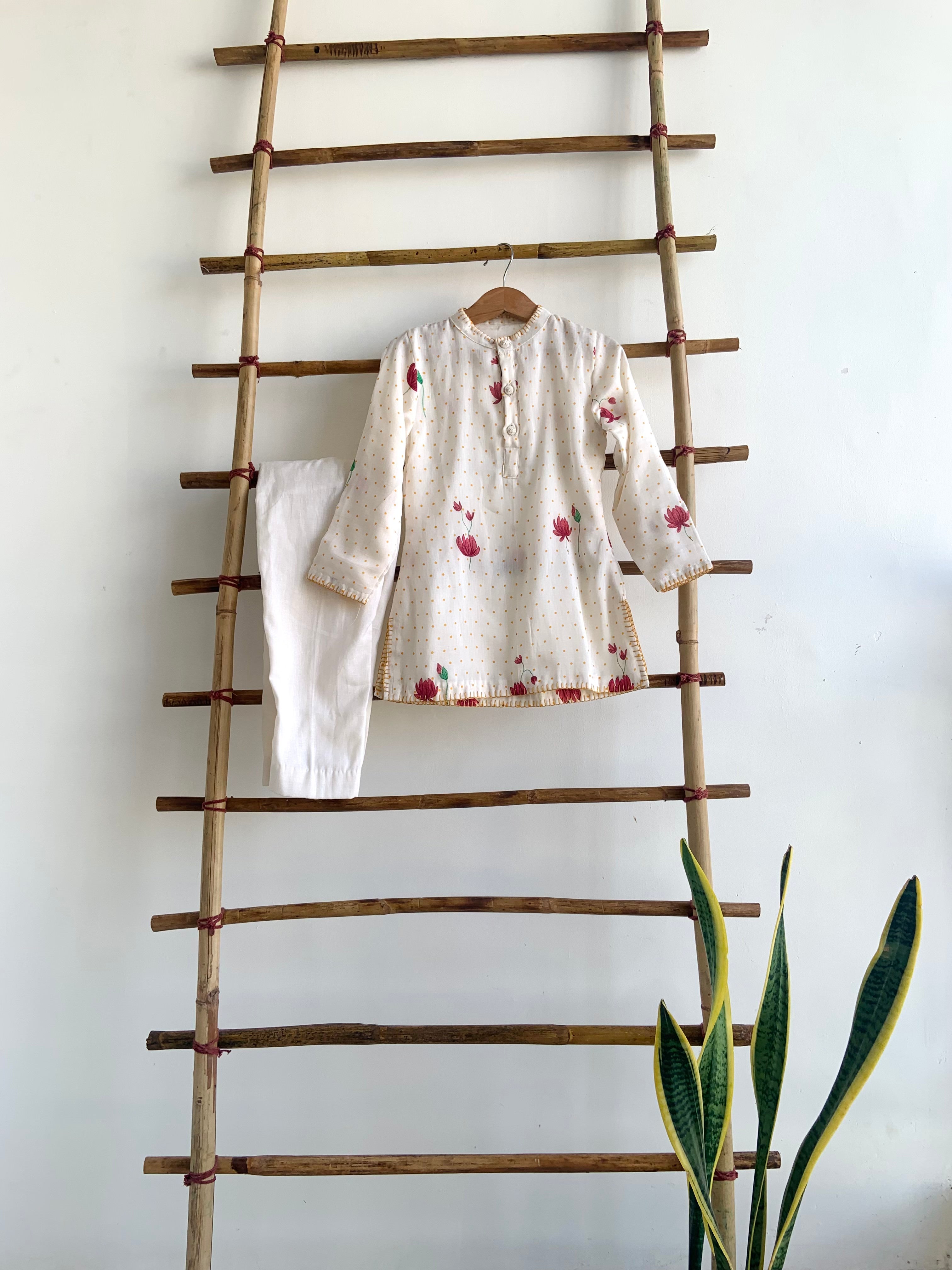 White Printed Kurta Set