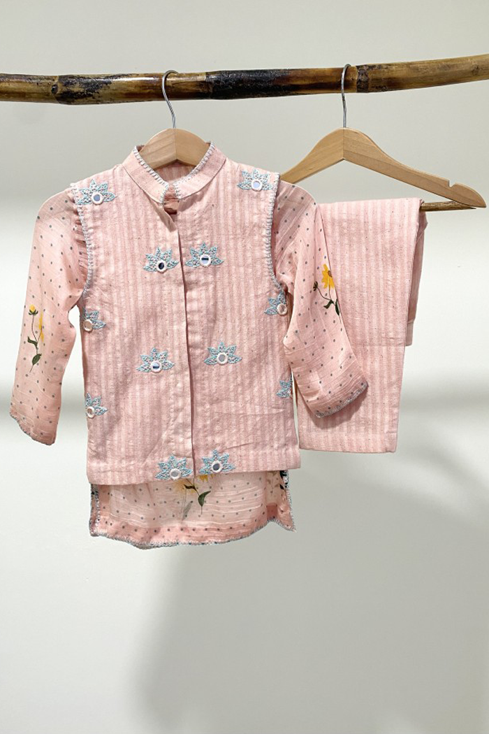 Pink Kurta jacket Set