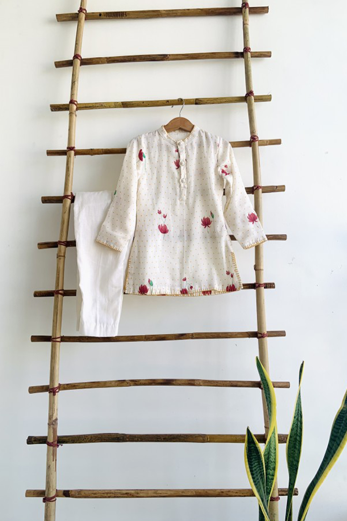 White Printed Kurta Set