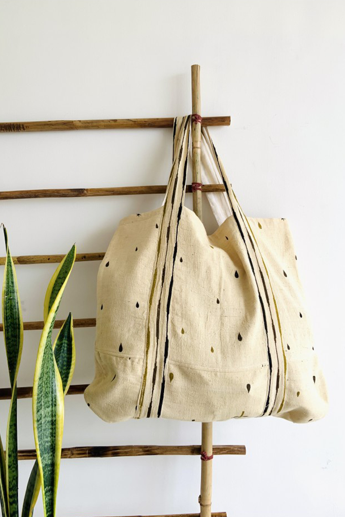 Beige handloom cotton printed bag